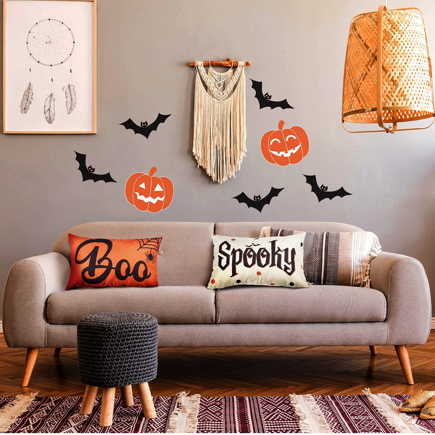 2 Pieces Halloween Pillow Throw Cover Halloween Fabric Linen Cushion Cover Halloween Boo Spooky Letter Throw Cushion Cover Halloween Throw Pillow Case Decoration for Bed Couch Sofa