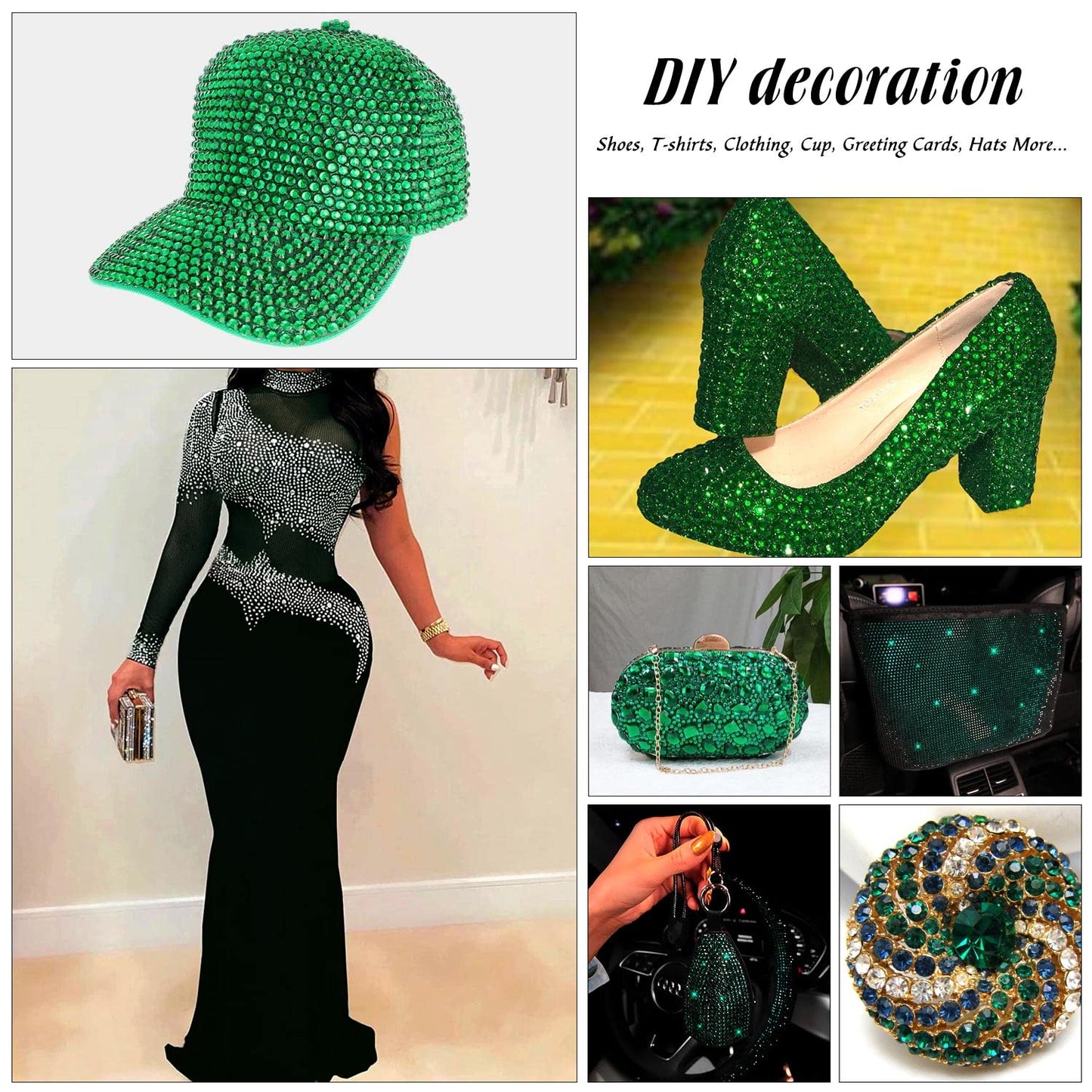 MEIBITE 6796PCS Malachite Hotfix Rhinestones Crystal Stones Glass for Fabric Clothes Shirts Sparkly Flat Back Round with Tweezers and Picking Pen (SS6~SS30 Set)