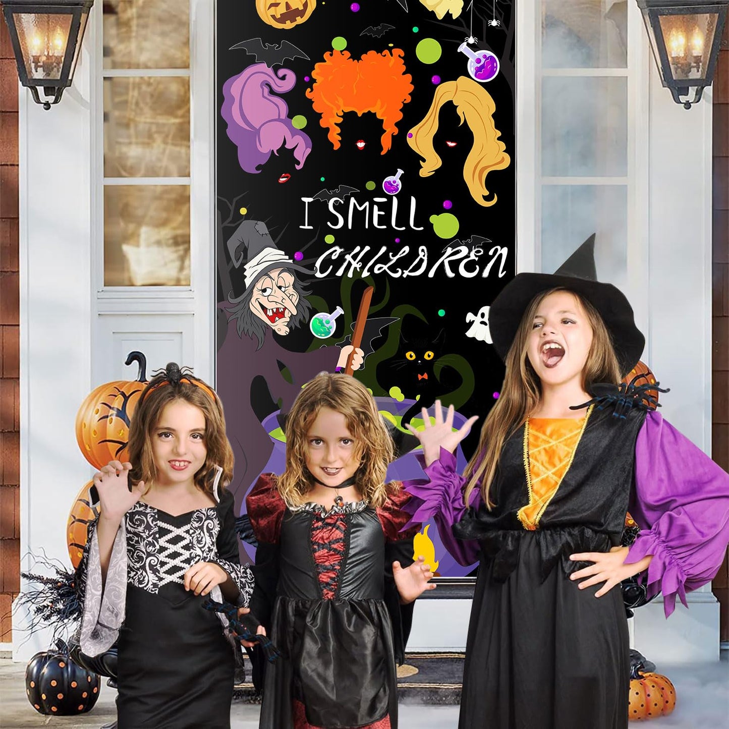 Halloween Door Cover - Large Fabric Party Sign, Hanging Banner for Witch Outdoor Porch, Front Wall Decor