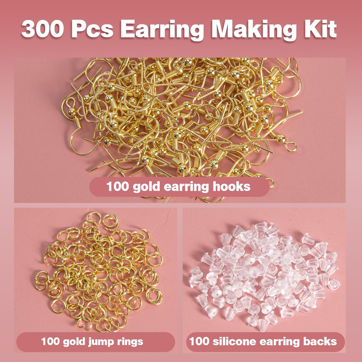 14k Gold Plated Earring Hooks for Jewelry Making, 300 Pcs Hypoallergenic DIY Earring Making Supplies Kit, Upgraded French Ear Fish Hook Earing Findings Wires Parts Hardware Pieces (Gold)
