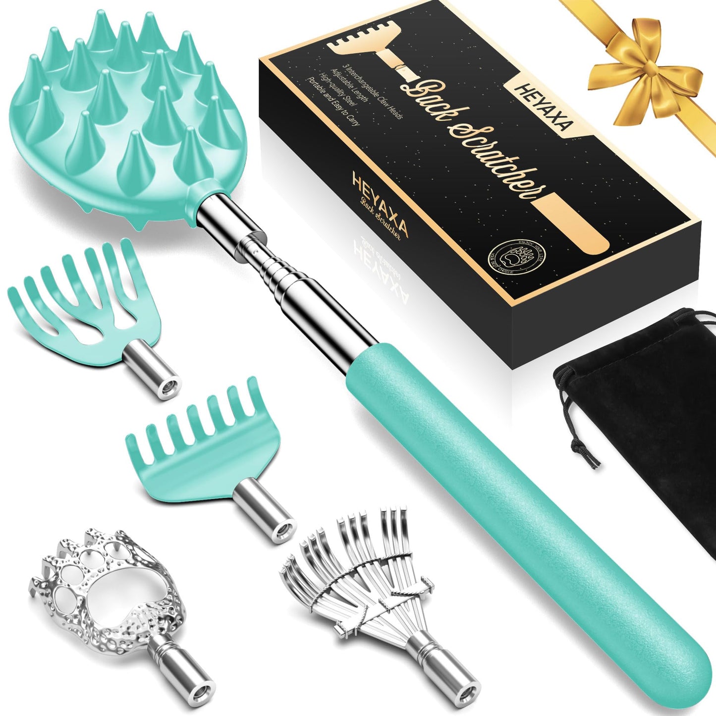 Telescoping Back Scratcher with 5 Detachable Heads, Fathers Day Dad Gifts for Husband, Dad, Men, Women, Practical Birthday Gifts for Men, Adults with Gift Box
