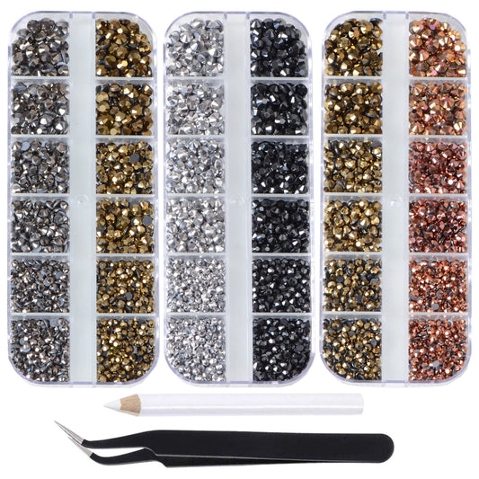 4500pcs+ Flatback Glass Hotfix Iron On Rhinestones Crystal for DIY Making with 1 Tweezer & 1 Picking Pen for Shoe, Cloth, Face Art, Bag, Manicure(3-Sizes, 5-colors, Mine Color Series)