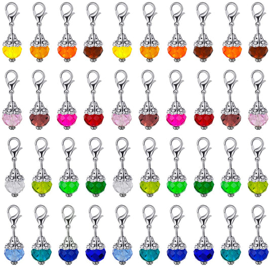 40 Pieces Crystal Dangle Charms Pendants Glass Drop Beads Handmade Dangle Bead Charms with Silver Cap for Jewelry Making Necklace Earring Accessory, Assorted Colors