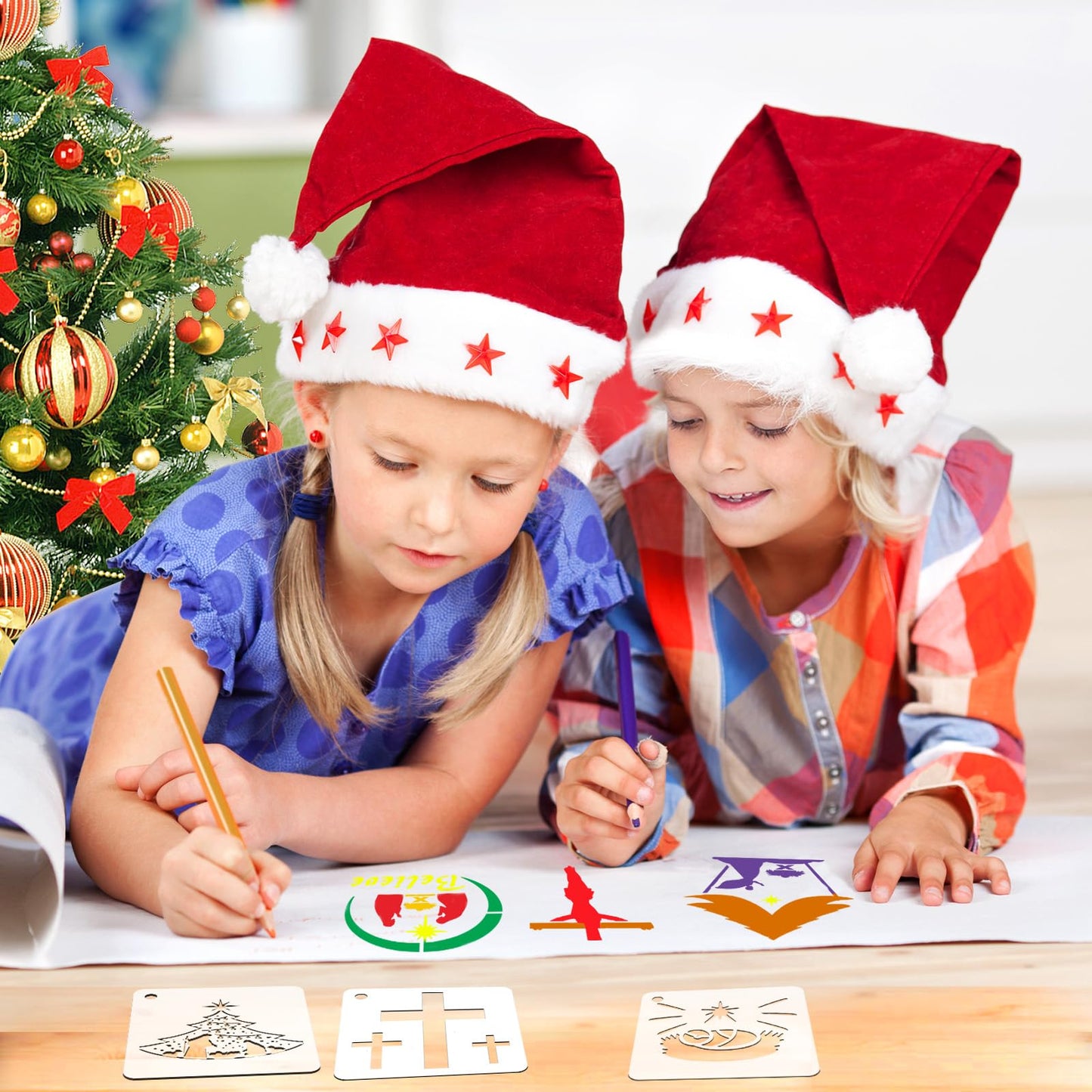 JULMELON Christmas Stencils - 20 Pcs Reusable Nativity of Jesus & Religious Scene Stencils for Painting on Wood, Fabric & Canvas