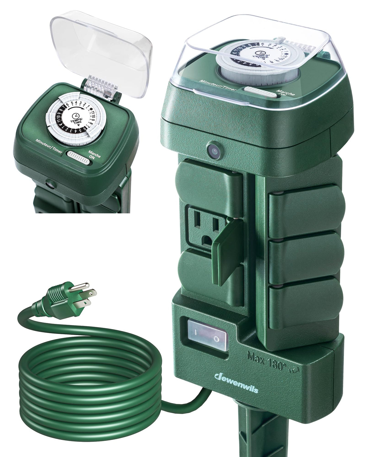 DEWENWILS Outdoor Power Stake Timer, Mechanical Strip Timer with 6ft Cord