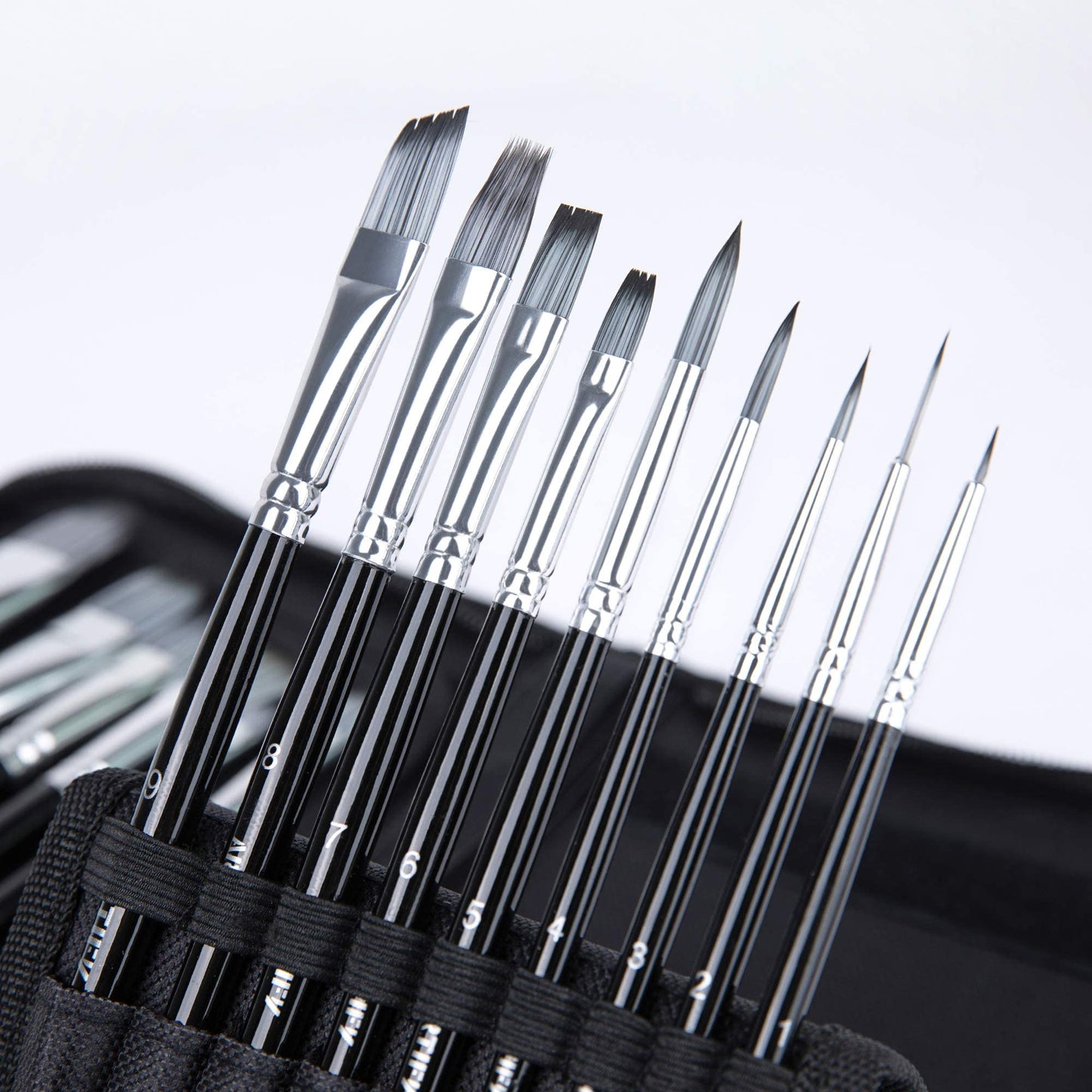 18 Piece Paint Brush Set, ARTIFY 15 Acrylic Paint Brushes, Palette Knife, and 2 Sponges, Professional Artist Paint Brushes for Acrylics, Watercolors, Gouache, Canvas, and Face Painting,Black