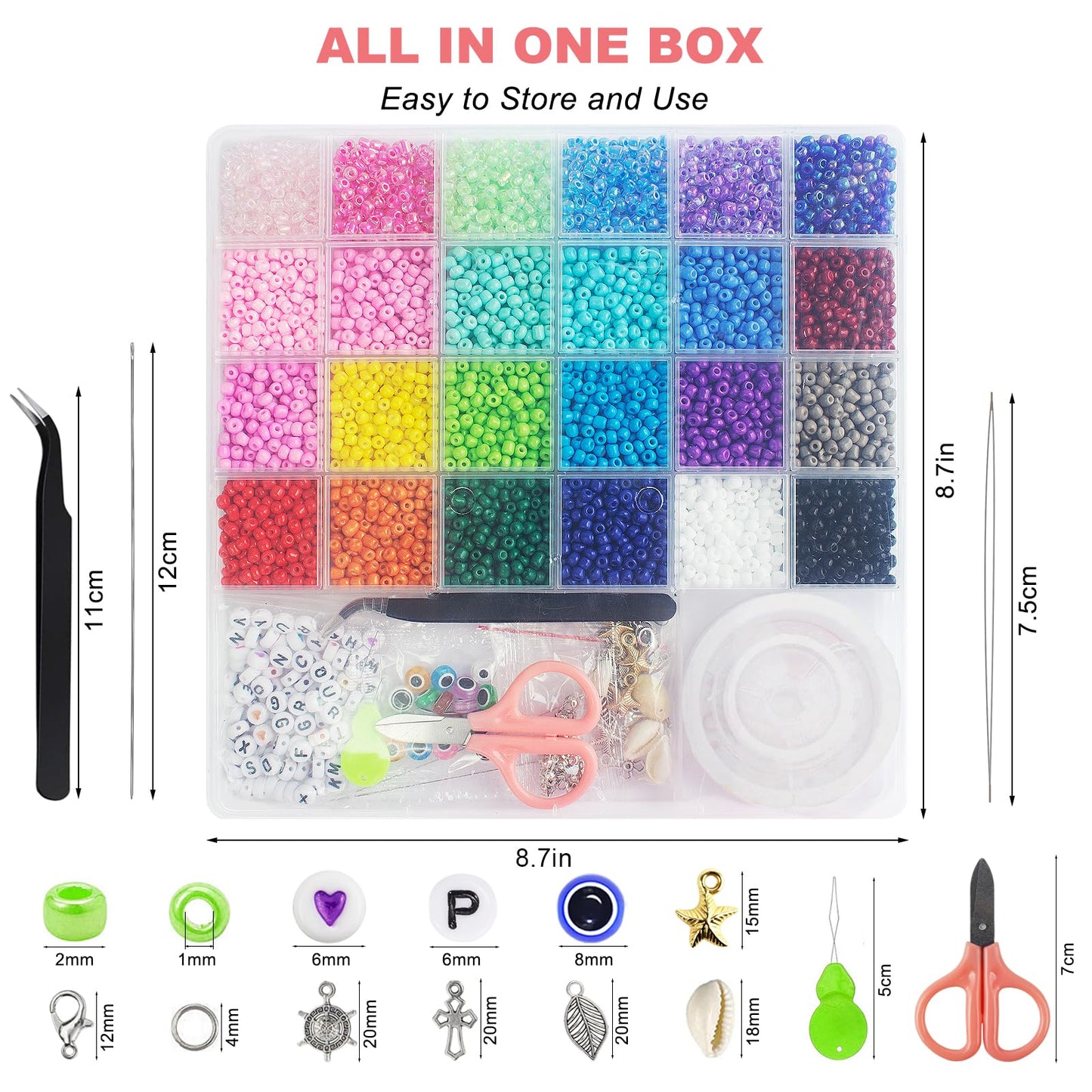 Redtwo 3400pcs 4mm Glass Seed Beads for Jewelry Bracelet Making Kit, Small Beads Friendship Bracelet Kit, Tiny Waist Beads Kit with Letter Beads and Elastic String, DIY Art Craft Girls Gifts.
