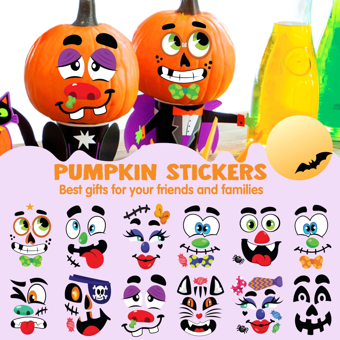 Halloween Make 40 Faces Pumpkin Decorating Stickers with 18 Sticker Sheets in 12 Different Designs and Sizes Party Supplies Trick or Treat Party Favors