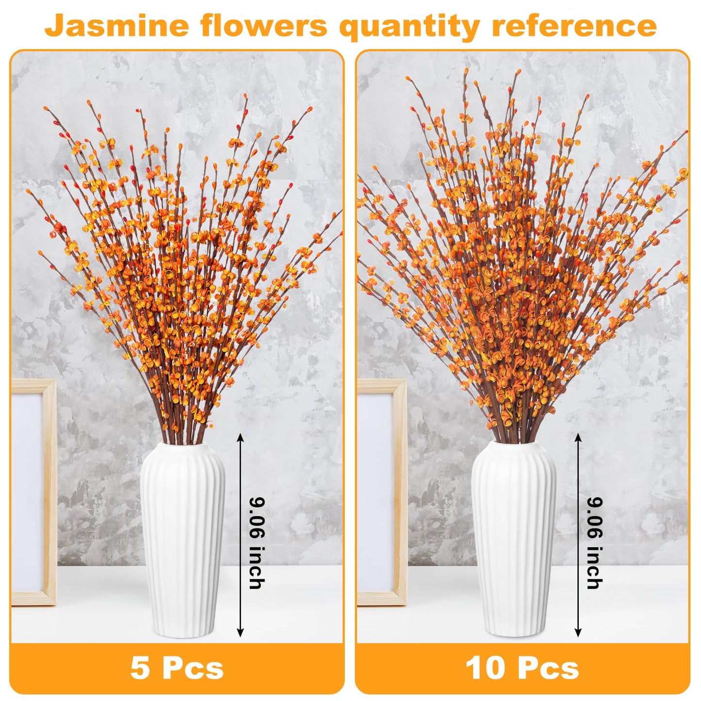 Wootkey 5 Pcs 29.5" Long Fake Fall Flowers Burnt Orange Jasmine Fall Floral Stems for Wedding Thanksgiving Bouquets Dried Autumn Orange Fake Flowers for Vases Home Parties Thanksgiving Decor
