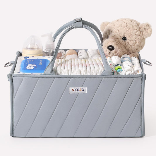 VKSAO Baby Boy Essentials Diaper Caddy Organizer – Portable Storage Basket with Shoulder Strap & Stroller Hooks, Splashproof Quilted Nursery & Car Tote, Baby Gifts for Baby Shower, Classic Blue