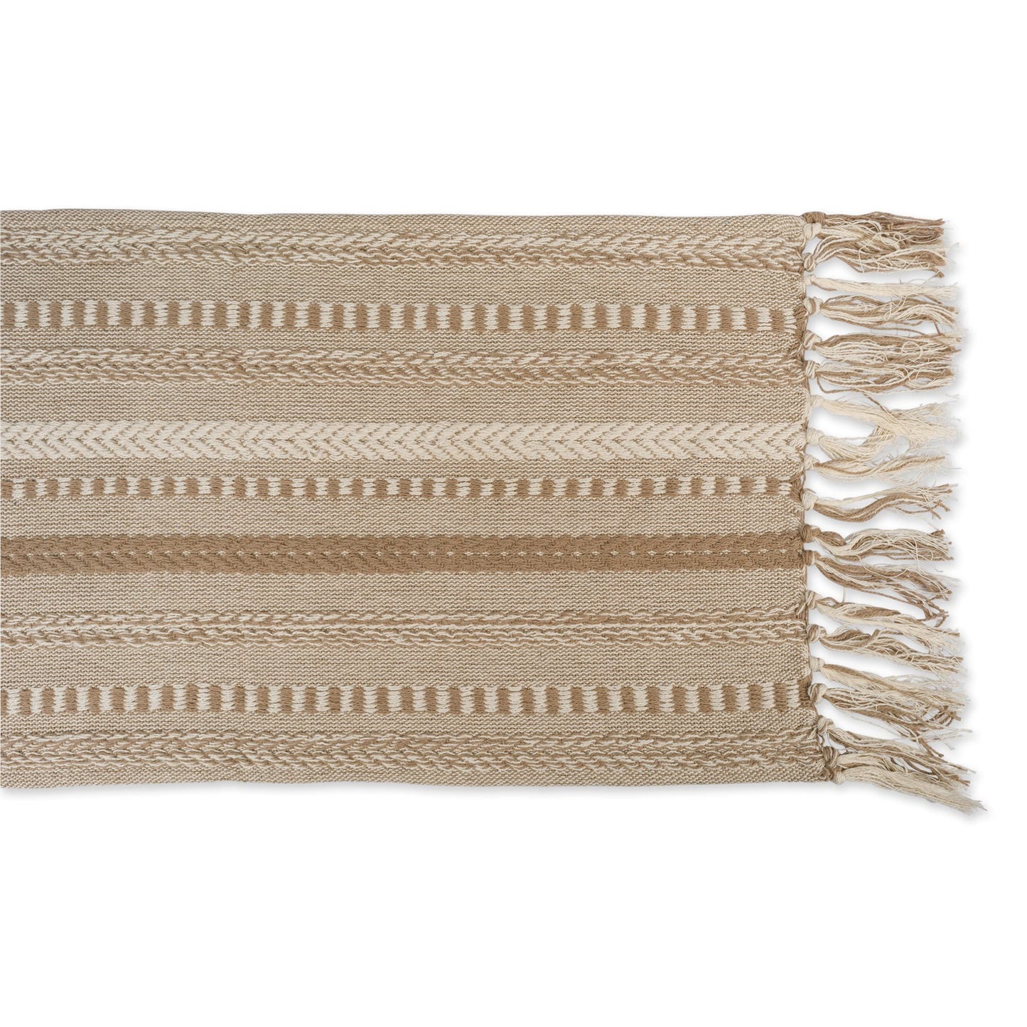 Farmhouse Braided Stripe Table Runner Collection, 15x72 (15x77, Fringe Included), Stone