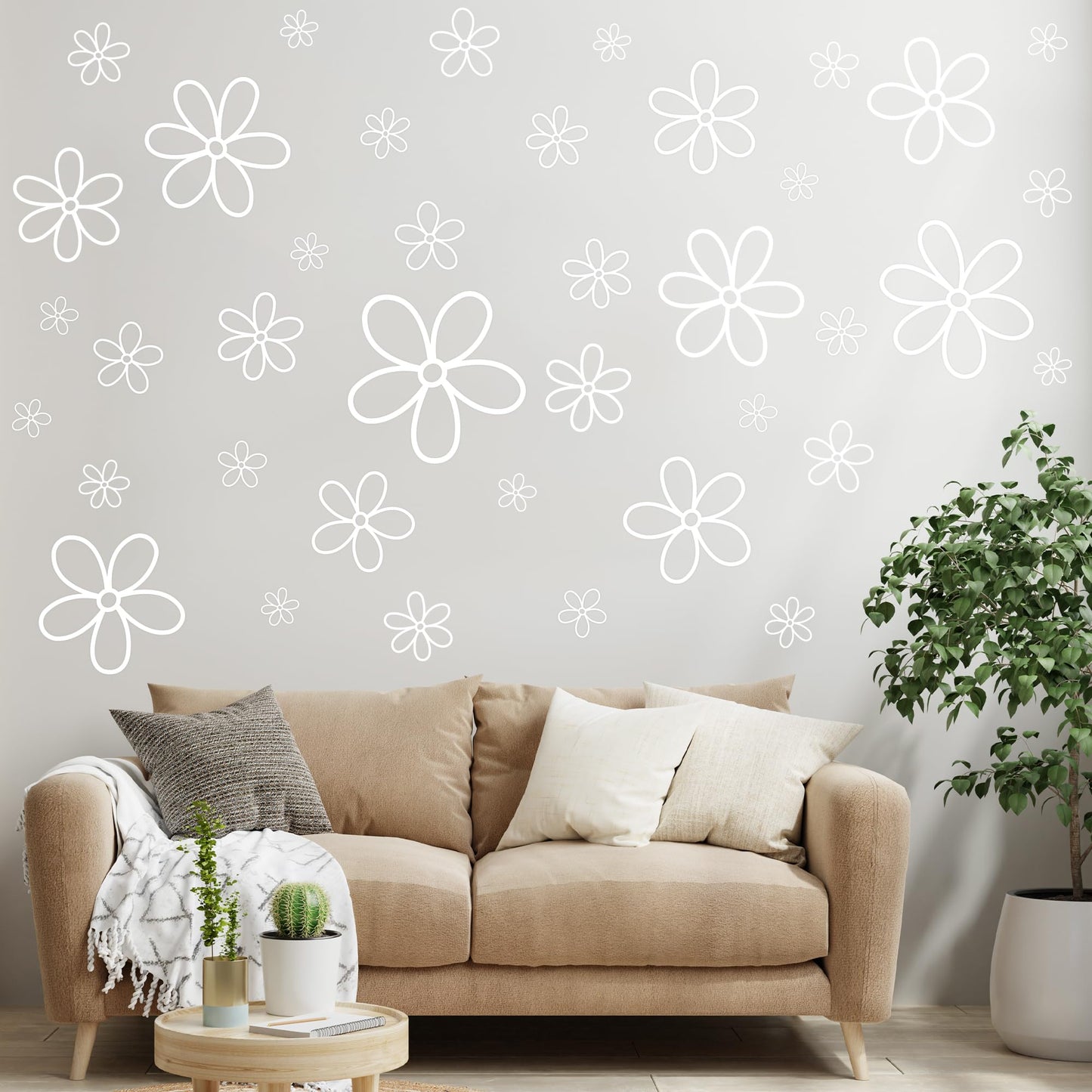 A1diee 8Pcs White Daisy Wall Sticker in Total 44 Pieces Vinyl Cute Flower Art Aesthetic Transparent Vinyl Peel and Stick Wall Decor for Christmas Window College Dorm Bedroom Living Room Decoration