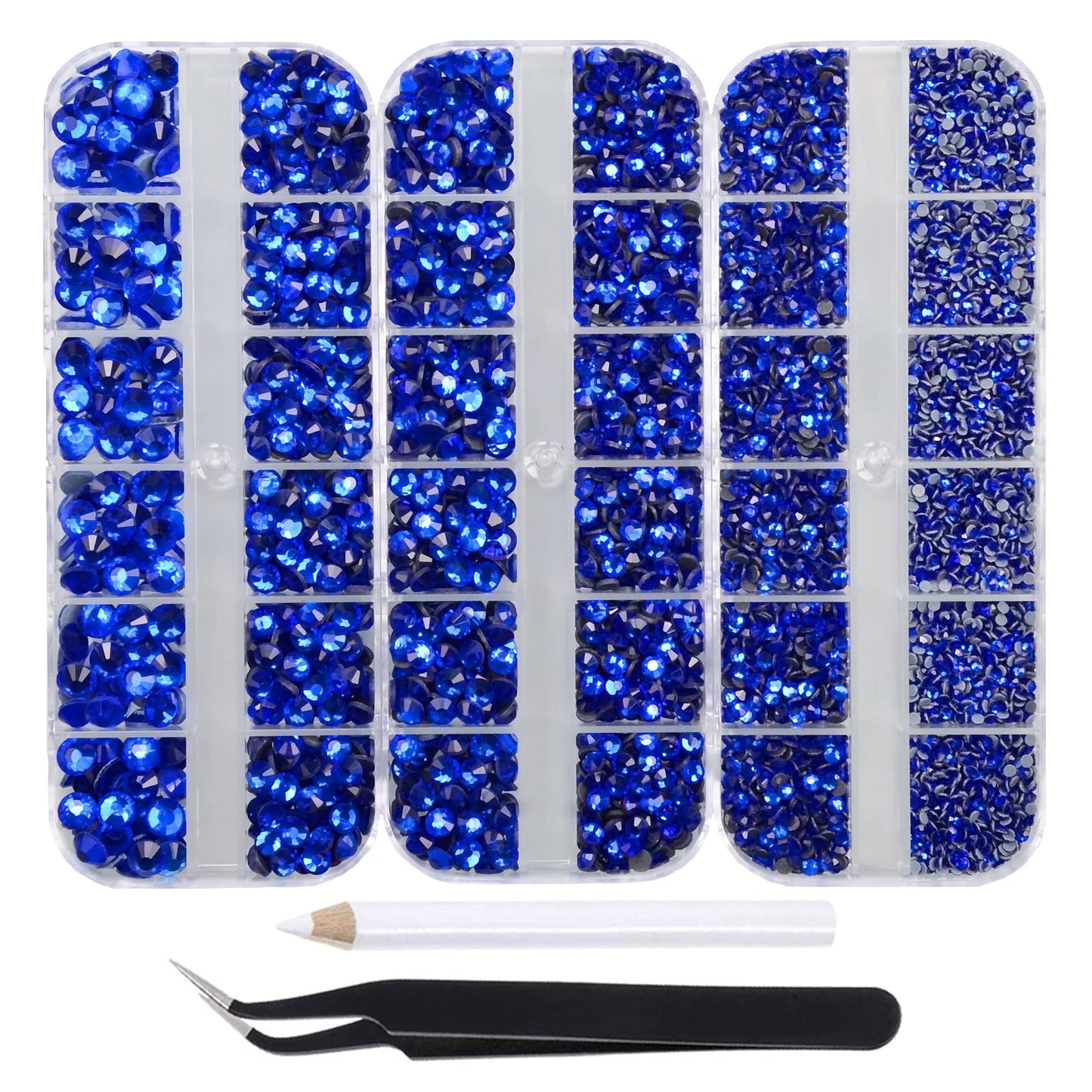 7000pcs+ Flatback Glass Hotfix Iron On Rhinestones Crystal for DIY Making with 1 Tweezer & 1 Picking Pen for Shoes, Clothes, Face Art, Bags, Manicure (Sapphire, 5-Sizes)