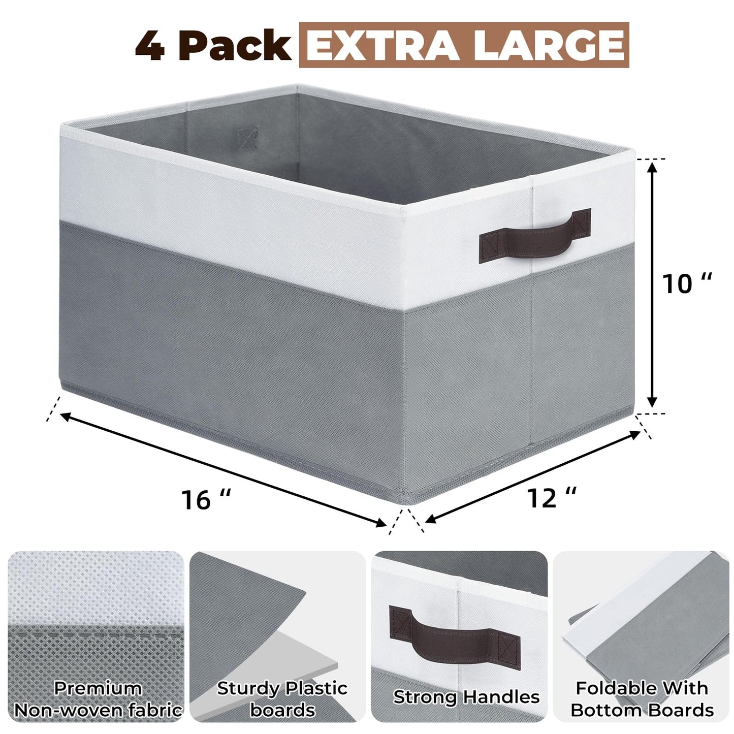 Criusia Extra Large Storage Bins 4 Pack - 16x12in Closet Organizers and Storage Baskets for Organizing Clothes Toy Blanket - Fabric Storage Cubes Containers for Shelves - All Room Organization
