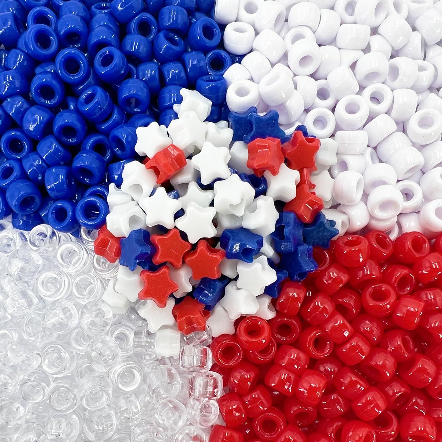 MIIIM 1000PCS 6x9mm Patriotic Pony Beads Bulk, 7 Styles Red White and Blue Kandi Beads for Bracelets Making Kit, Hair Braids Crafts for Jewelry Making (4th of July)