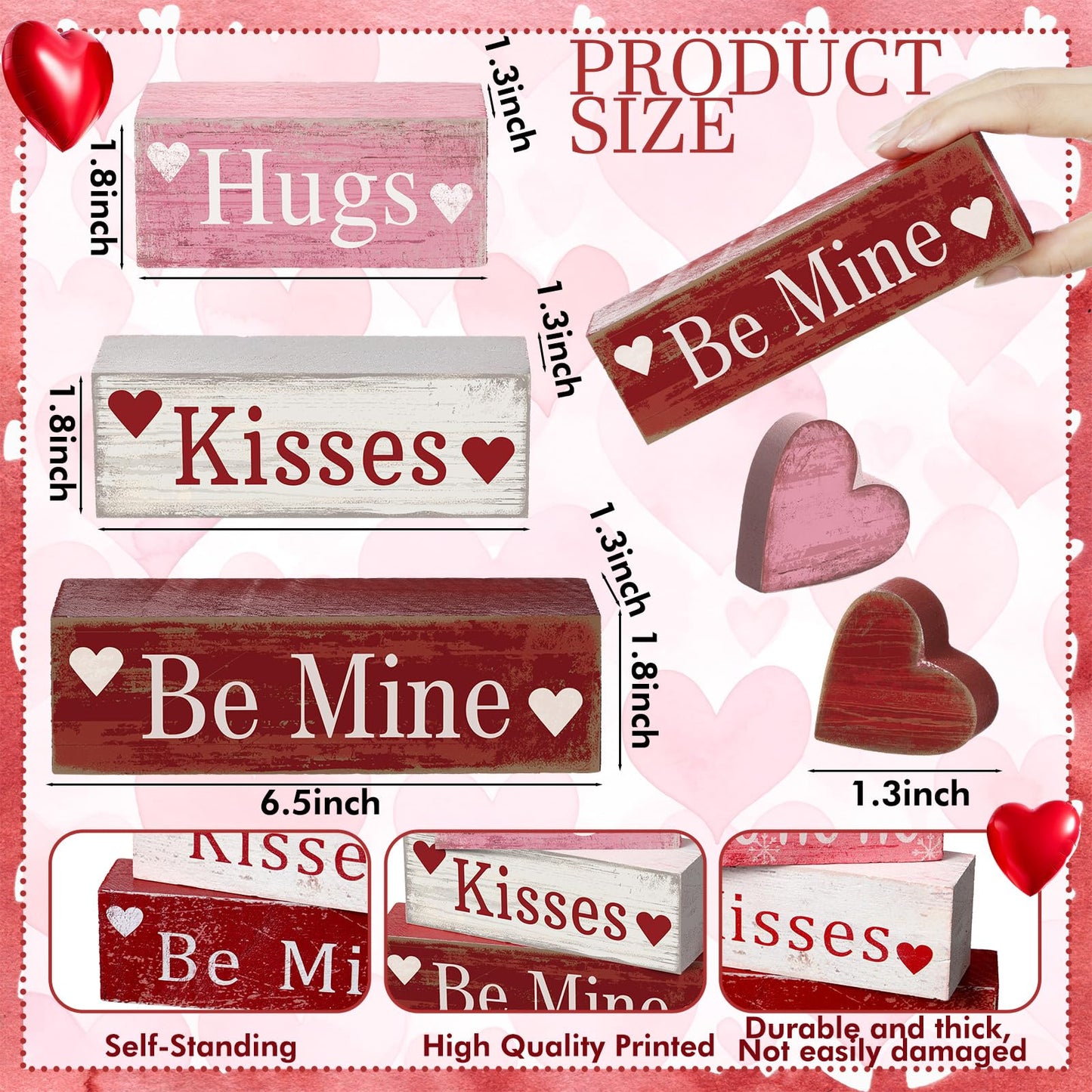 4 Pcs Valentine's Day Table Decorations Wooden Heart Valentine Tiered Tray Decor Valentine Day Centerpiece Rustic Decorative Heart Block Signs Gift Farmhouse Valentines Decor for Home Kitchen