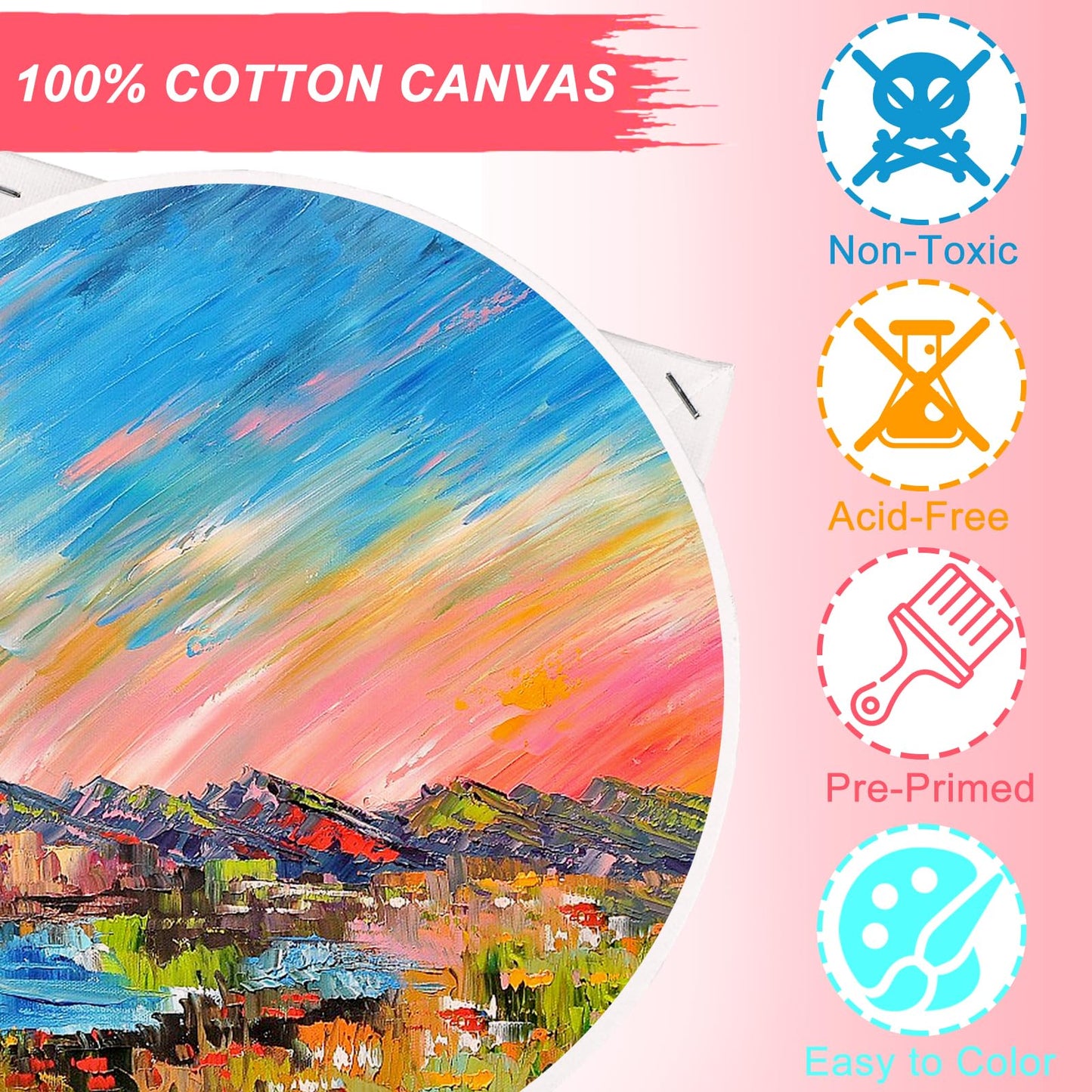 7 Packs Stretched Canvases for Painting,Multi Size 11x14, 9.44x12, 8x10, 5x7, 4x4, Round Canvas with 8x8,10x10, Primed Blank Canvas for Oil Paint, Acrylic Paint, Paint Canvas for Beginner, Artist.