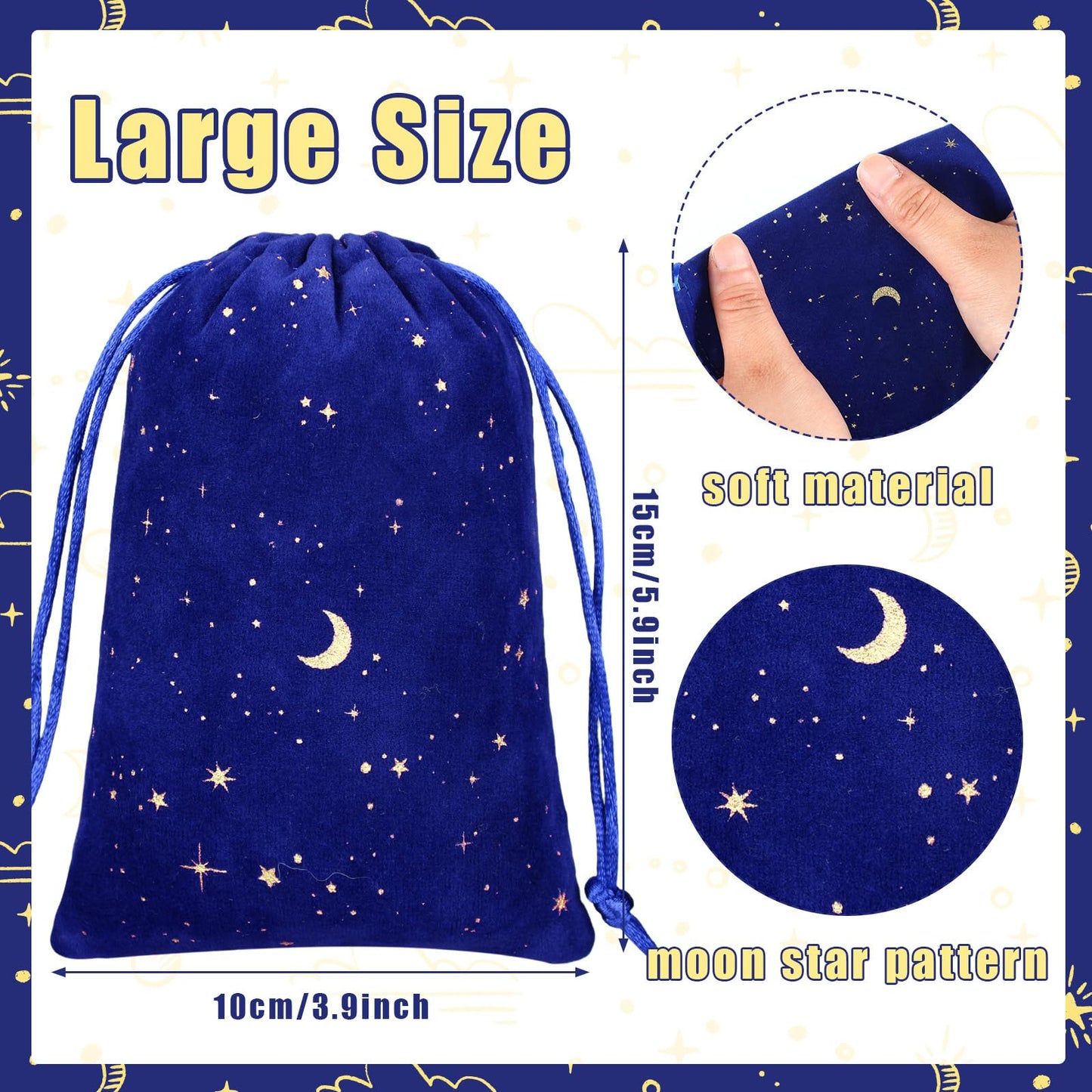 30 Pcs 4 x 6 Inch Colorful Velvet Drawstrings Bags for Jewelry Moon Star Pouch with Drawstrings Jewelry Bags for Gift Packaging Wedding Anniversary Christmas Eid Mubarak