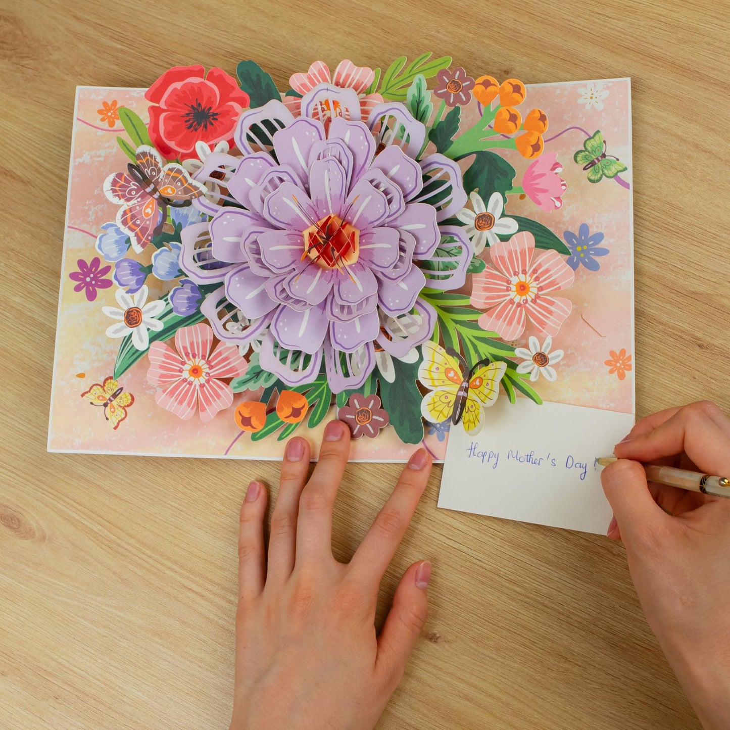 Frndly by Paper Love, Floral Bliss 3D Pop Up Card, Gift for Mothers Day, Birthday, Wedding, Anniversary, Thank You, Get Well, All Occasion - Handcrafted 100% Recycled and Eco-Friendly, 8" x 6" Cover - Includes Envelope and Note Tag