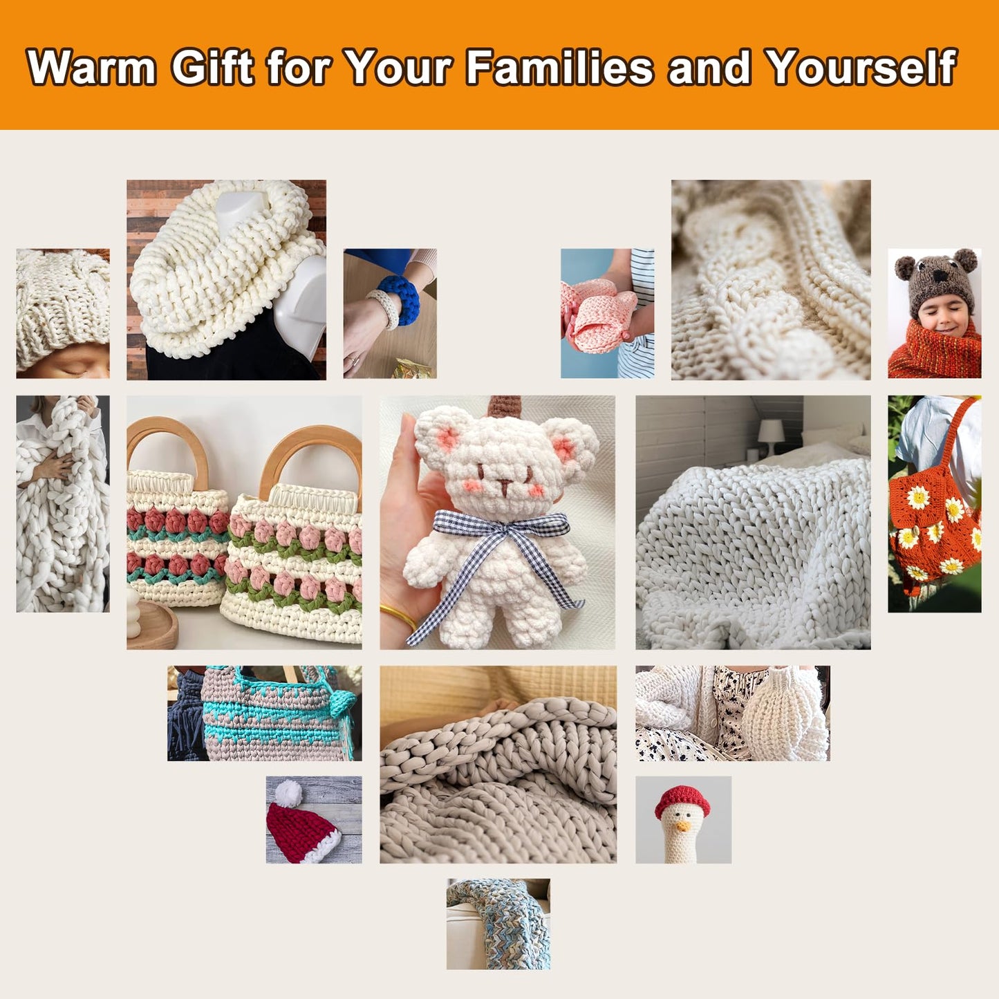 Aeelike 29pcs Big Size Crochet Hooks Set with Ergonomic Soft Handles for Thick Bulky Yarn,6.0mm - 10.0 mm Crochet Needls and Knitting & Crochet Supplies for Crochet Beginner Lover Crocheter