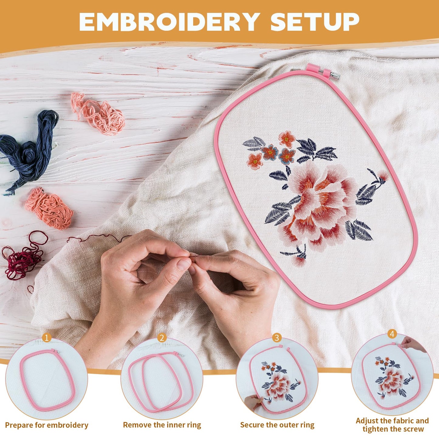 5 Pack ABS Rectangular Embroidery Hoops Set, Cross Stitch Hoops 5 Inch 6 Inch 10 Inch 12 Inch 15 Inch Plastic Candy Color Embroidery Hoop for DIY Embroidery Craft