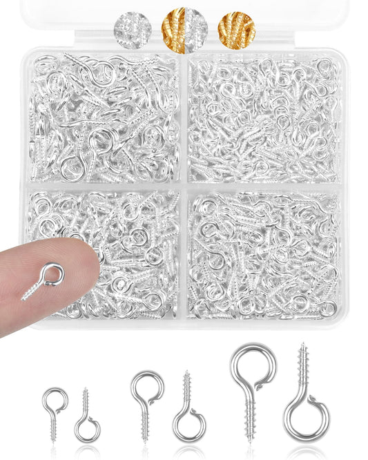 600pcs   Small Screw Eye Pins for Jewelry Making & DIY Crafts, Mini Eyelet Screws for Art Projects & Bead Charms, Tiny Eye Hooks & Screw Eyes for Crafts (Gold & Silver, 3 Sizes)