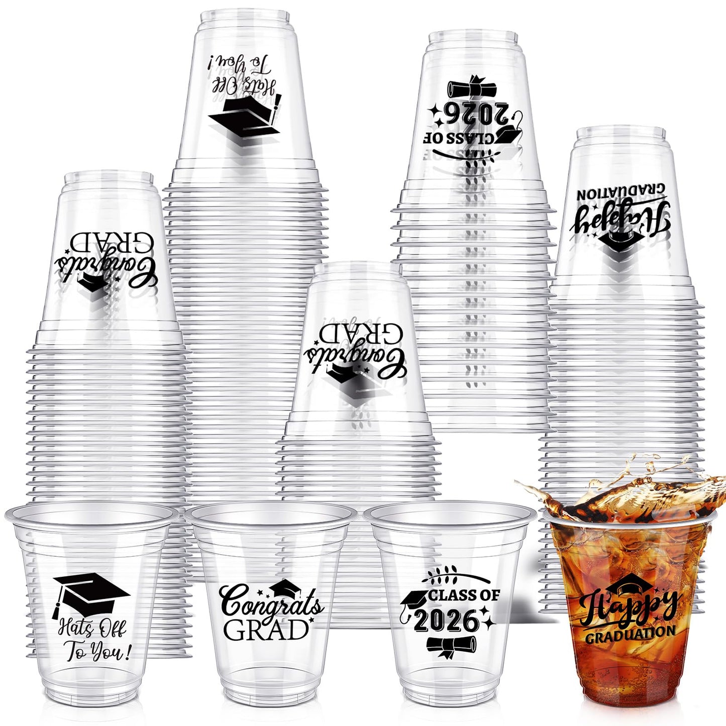 Eaasty 100 Pcs 12oz Graduation Cups 2026 Disposable Plastic Cups for Class of 2026 Graduation Party Congrats Grad Elegant Party Supplies Tableware Decorations (Clear)