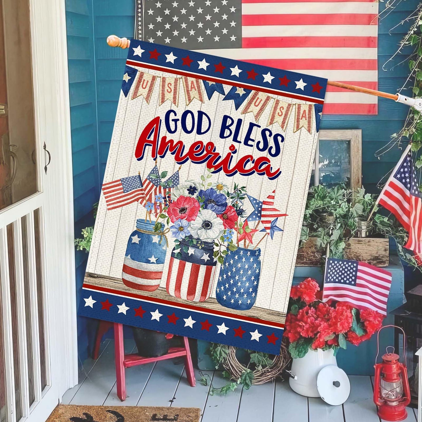 Baccessor 4th of July Patriotic House Flag Double Sided Memorial Day God Bless America Flower Vase Independence Day Yard Flag Outdoor Outside Holiday Decoration 28x40 Inch (Large)