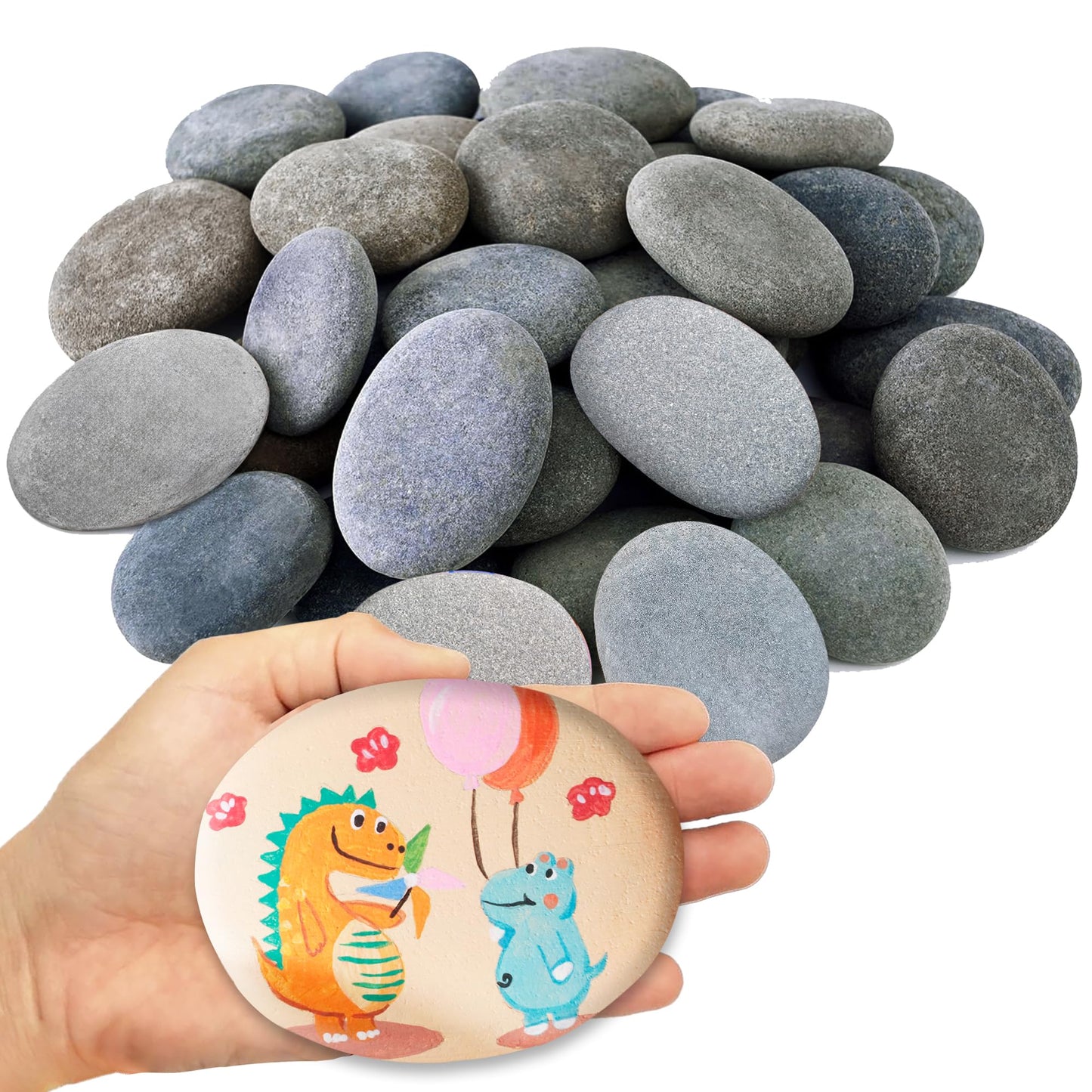 DALTACK 24 Pcs Large Rocks for Painting, Natural Flat River Rocks, 3-4 Inch Smooth Stones for DIY Crafts, Kindness Rocks, Home Decor and Handmade Gifts