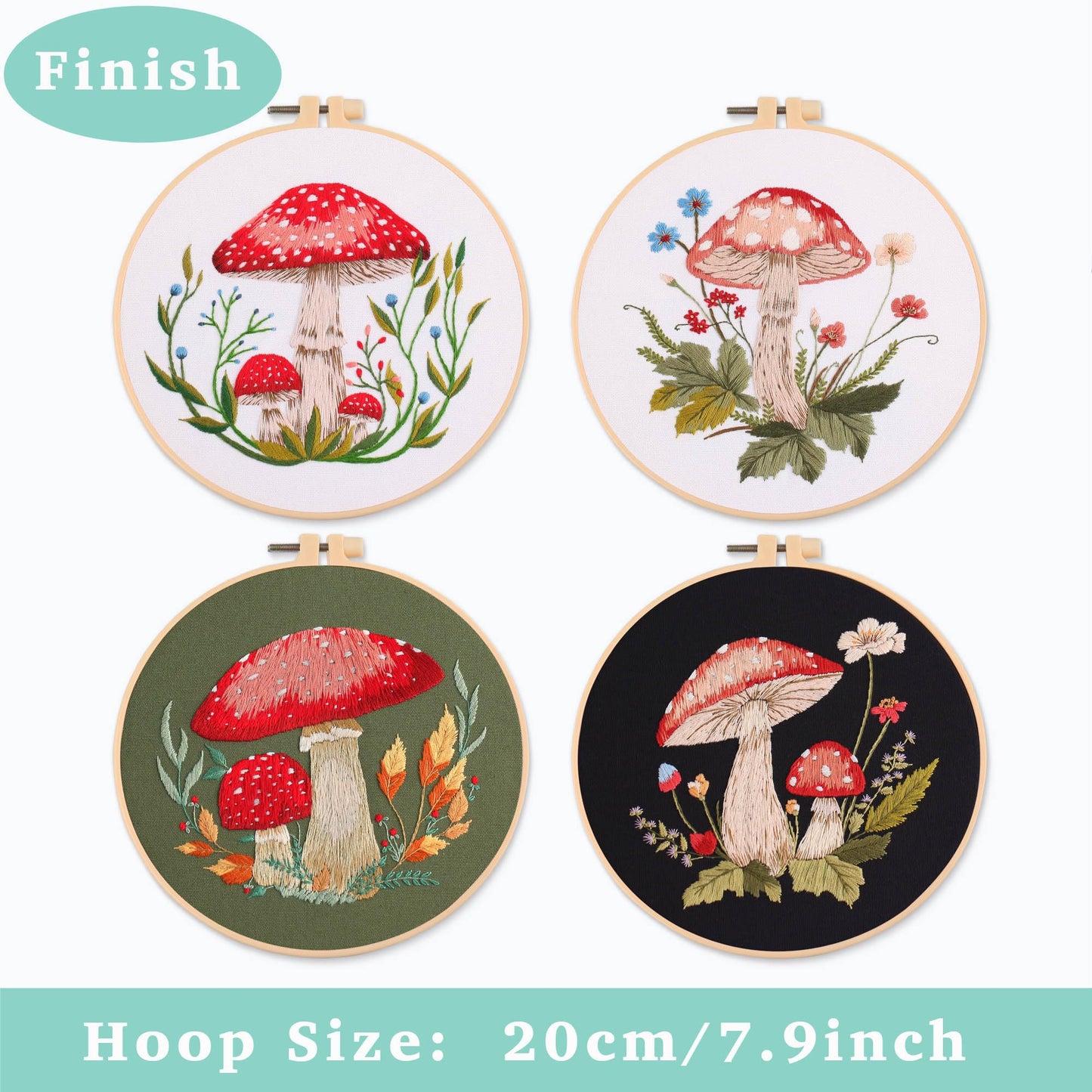 REEWISLY 4 pcs of Embroidery Starter kit with Patterns and Instructions, DIY Adult Beginner Embroidery Kits, Including 2 Plastic Embroidery Rings, 1 Pair of Scissors, Colored Threads and Needles