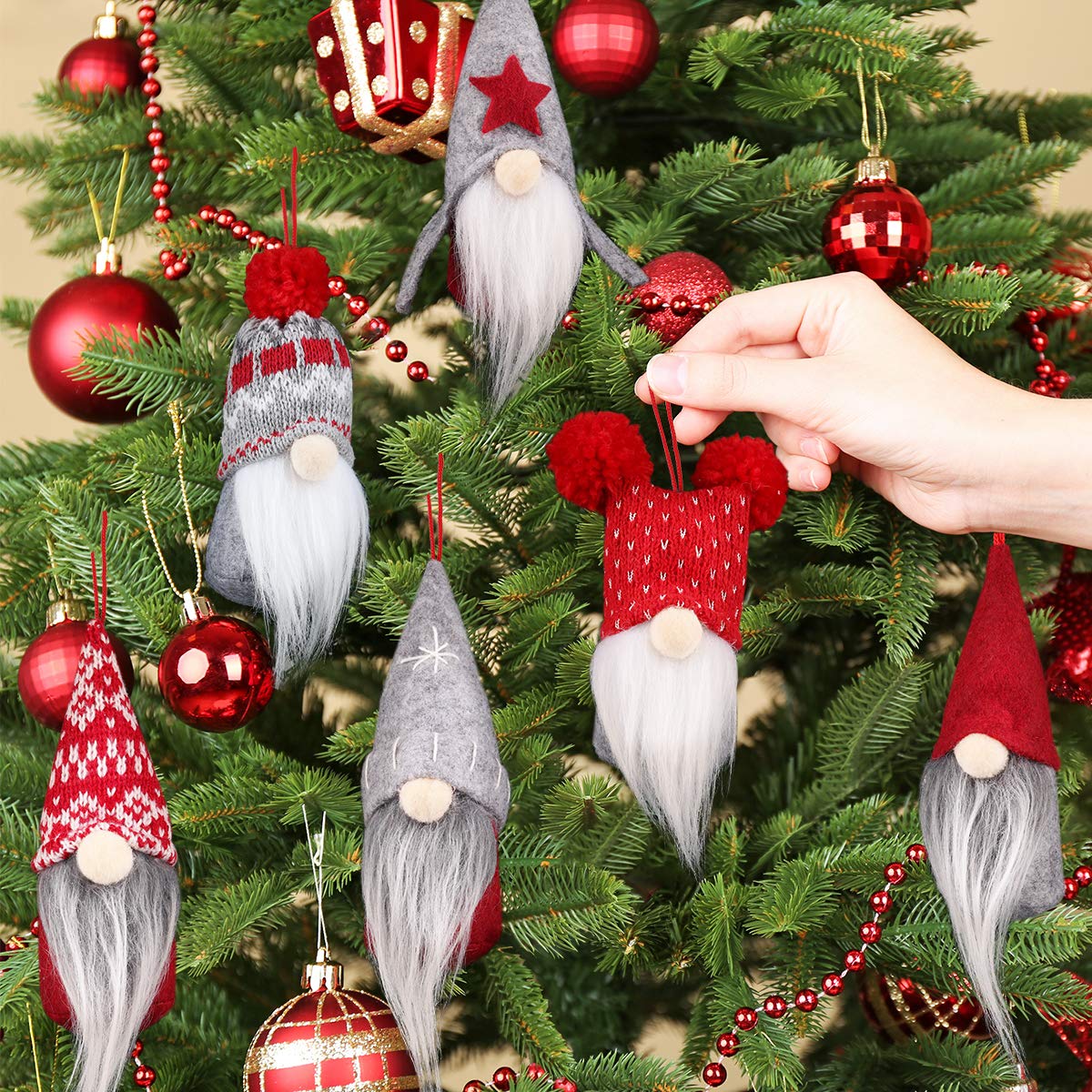 Gnome Christmas Ornaments Set of 6, Handmade Swedish Tomte Gnomes Decorative Ornaments Plush Christmas Decorations Tree Hanging Scandinavian Santa Elf Home Table Decor 2025