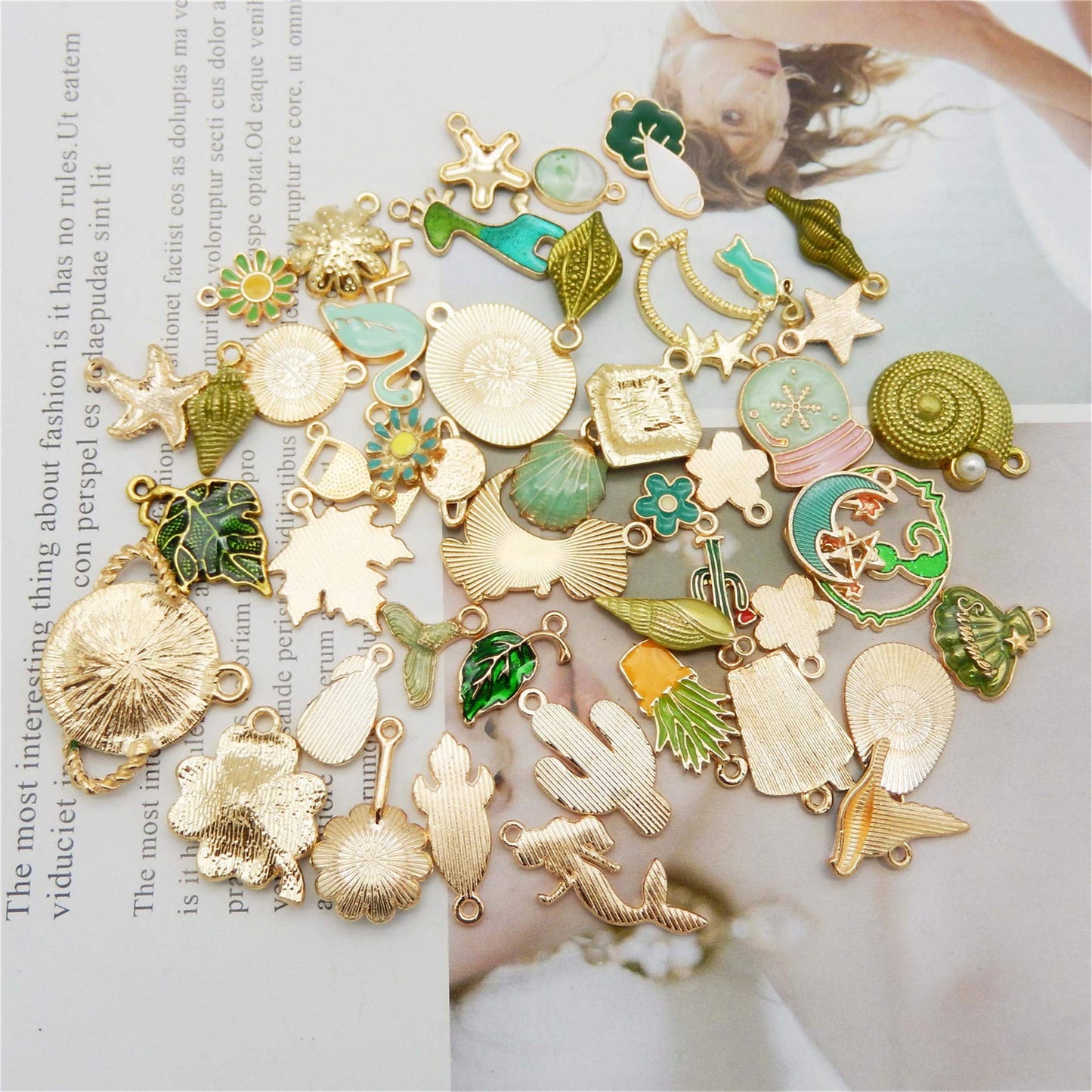 Julie Wang 30pcs Mixed Enamel Green Theme Charms Pendants for Jewelry Making Bulk lot Necklace Earrings Bracelet Craft Findings