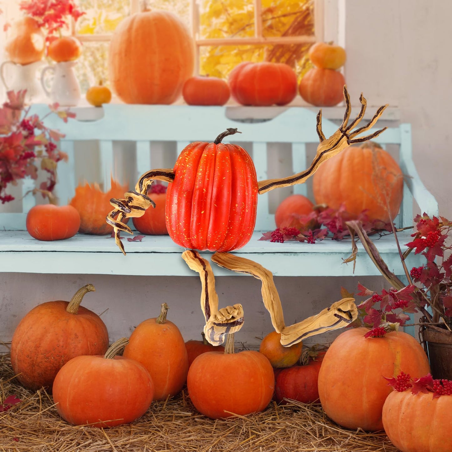 Arrowbash Set of 4 Bendable Pumpkin Arms and Legs Scary Outdoor Halloween Pumpkin Decor Spooky Vine Design Halloween Outdoor Decorations for Outside Porch Yard