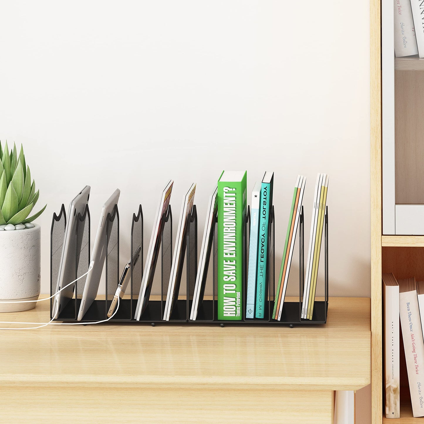 Trending Mesh Desktop File Sorter Organizer, 5-Section Bookshelf for Desk Home Office, Black