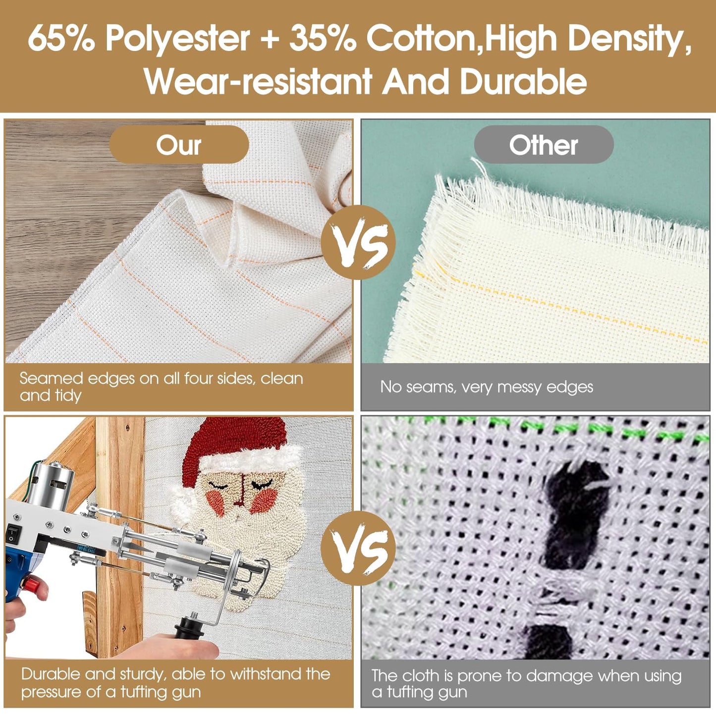 79” x 59” Large Tufting Cloth, Primary Tufting Cloth with Marked Lines for Tufting Guns, Four Edges Sewn Monks Cloth for Punch Needle Tufting Rug DIY Crafts