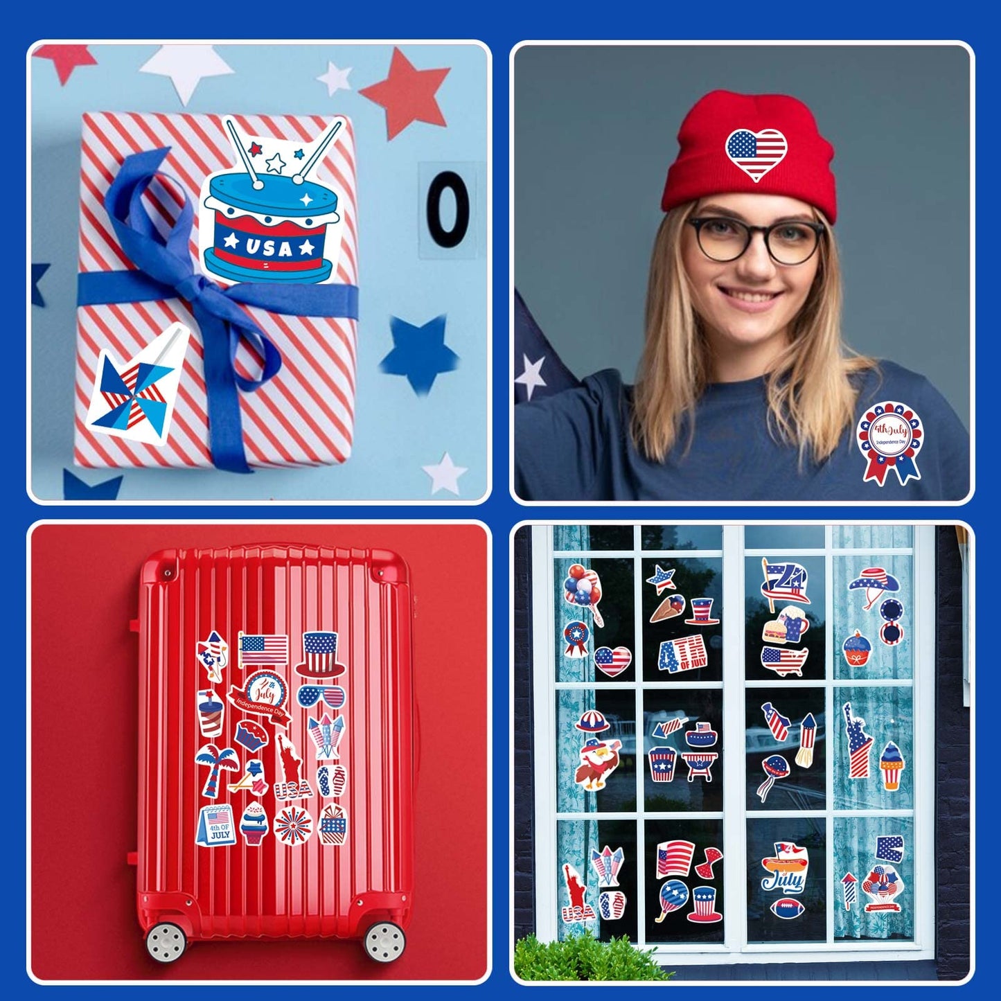 16 Sheets 4th of July Stickers for Kids Patriotic Crafts, Independence Day Red White Blue Face Stickers, Party Favors Games Supplies, Memorial Day