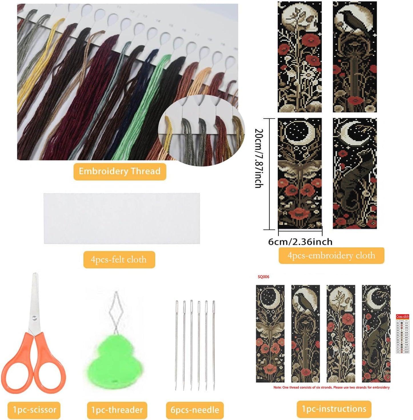 4 Pcs Flower Cross Stitch Bookmark Kit for Adult Beginners,Bohemia Moth Cross Stitch Kits 14 CT DIY Cross Stitch Kits Adult Stamped Bookmark Embroidery Bookmarks Kit