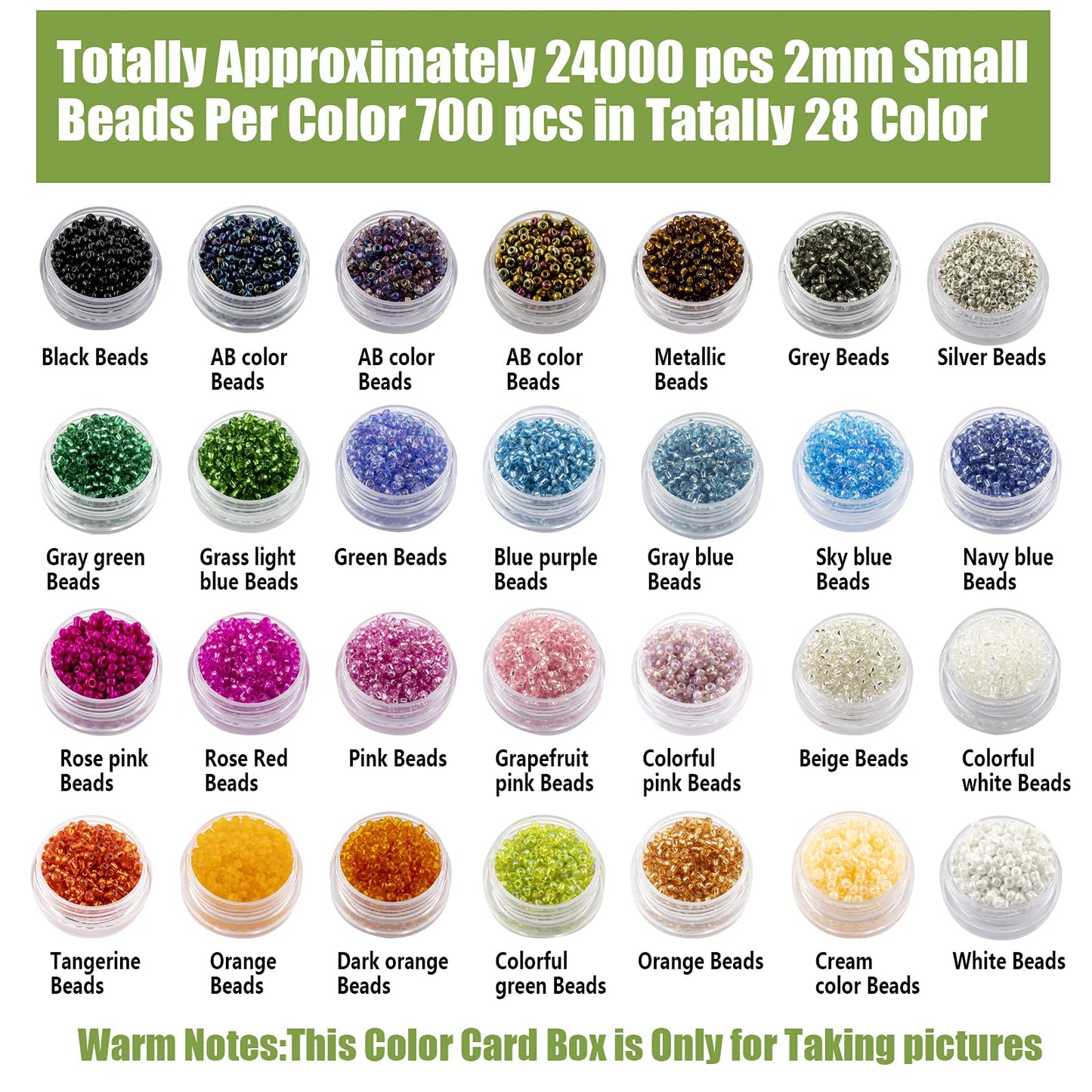 Ybxjges 24000Pcs 2mm Glass Seed Beads Kit, with 28 Colors Small Beads Kit for Girls,Women and Adults,Bracelets, Necklaces,Earring,Jewelry Making Supplies