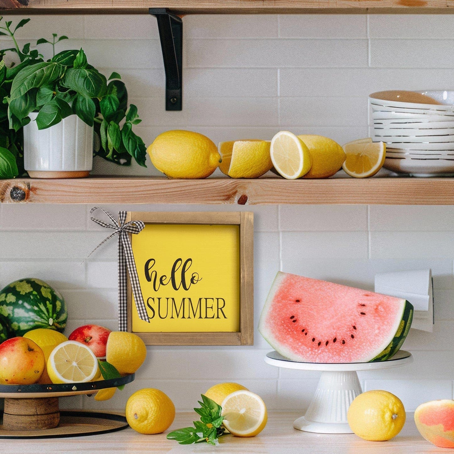 Hello Summer Wooden Sign, Summer Decorations for Home, Summer Decor Indoor Office Farmhouse Table Mantel Wood Wall Decor