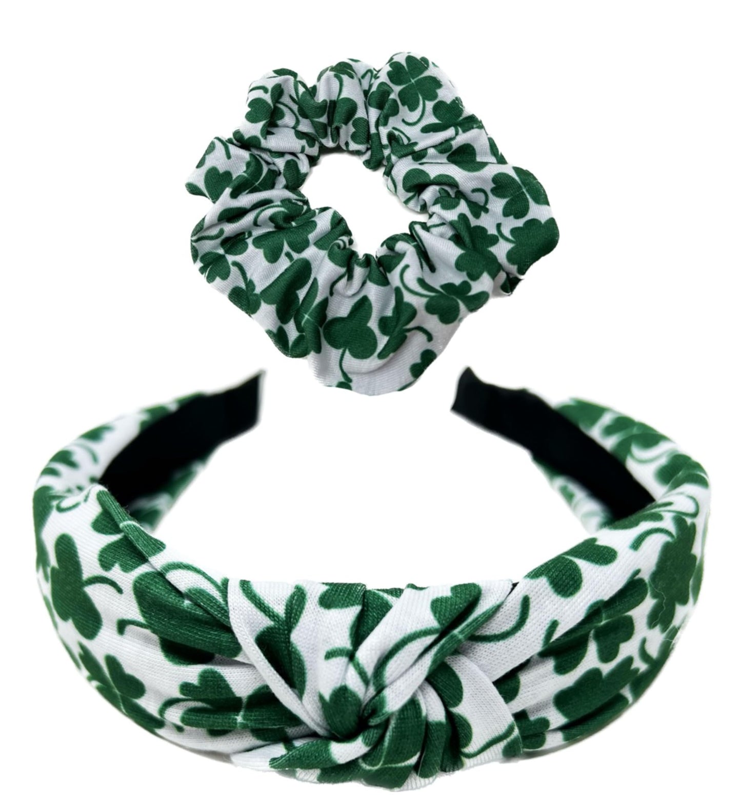 Green Clover Headband & Scrunchie Set – Shamrock Hair Accessories for Women & Girls, St. Patrick’s Day Style