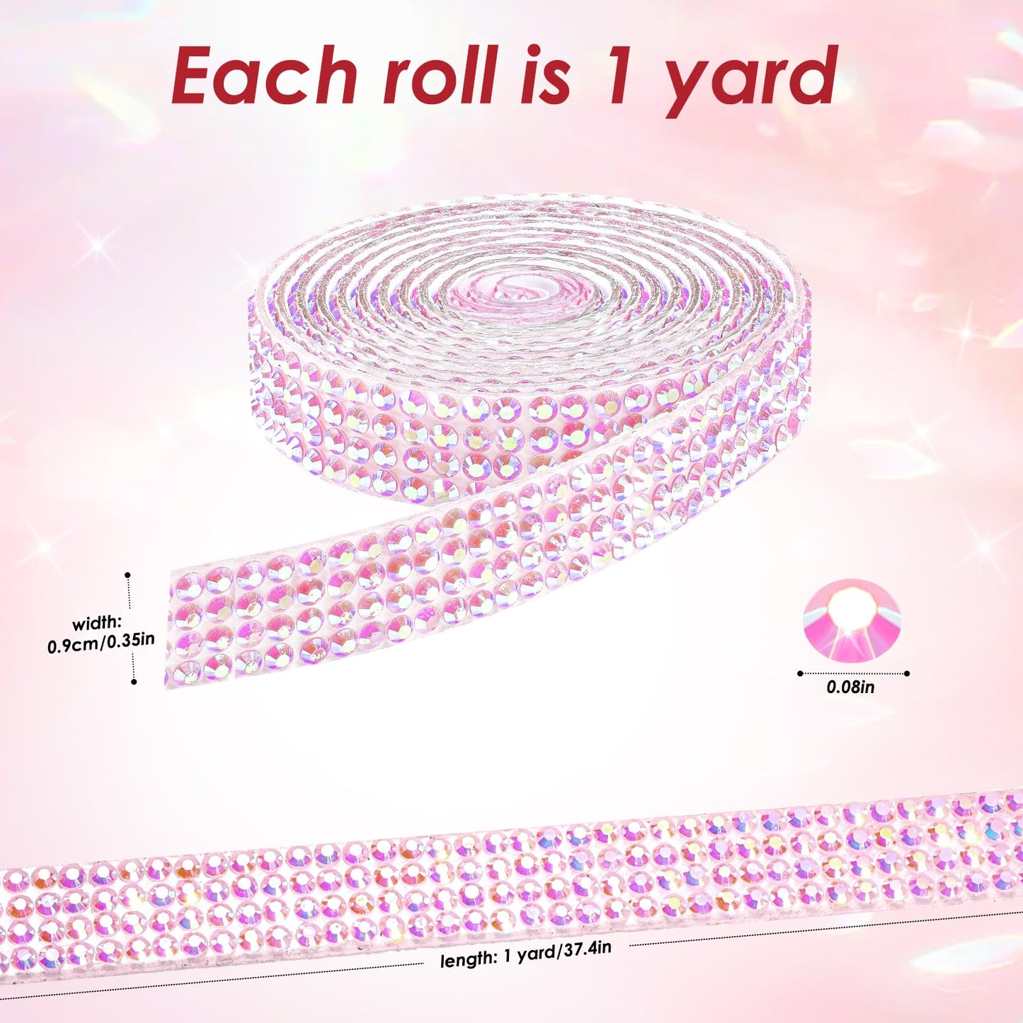 Rhinestone Ribbon Self Adhesive Crystal Rhinestones, 12-Rolls Bedazzling Strips, 12-Yard Rhinestone Strips for DIY Craft, Rhinestones for Crafting