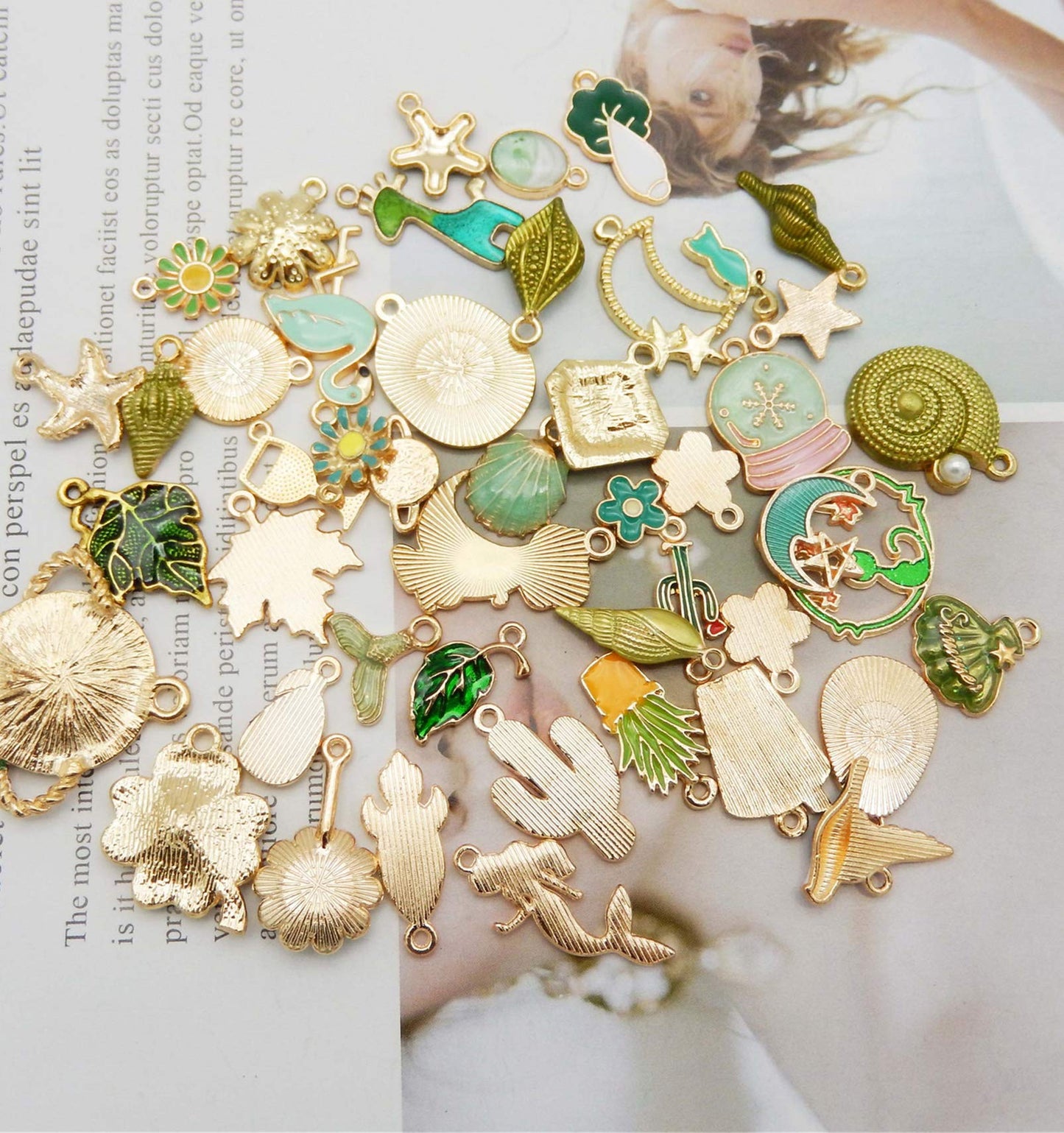 Julie Wang 30pcs Mixed Enamel Green Theme Charms Pendants for Jewelry Making Bulk lot Necklace Earrings Bracelet Craft Findings
