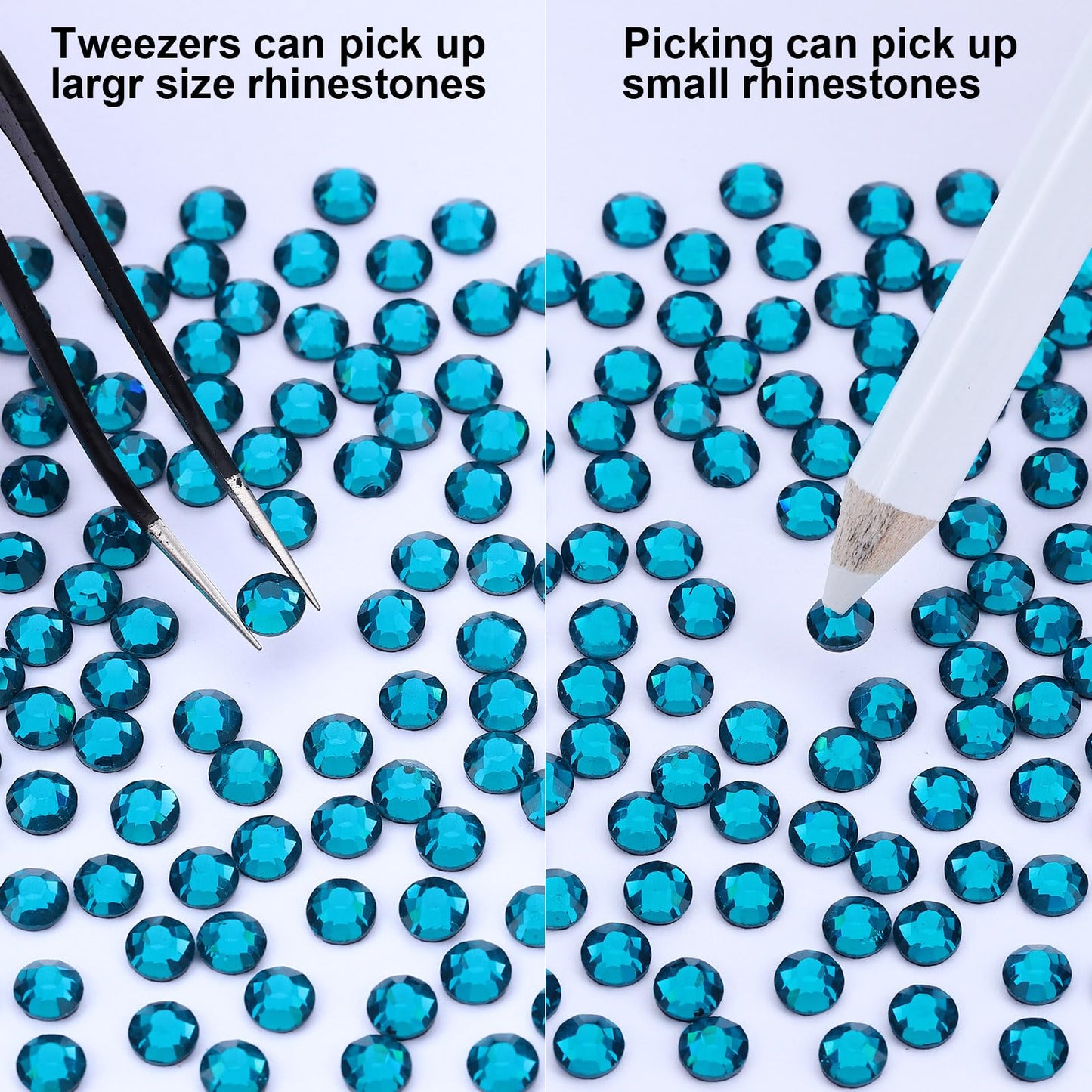 MEIBITE 6796PCS Blue Zircon Hotfix Rhinestones Crystal Stones Glass for Fabric Clothes Shirts Sparkly Flat Back Round with Tweezers and Picking Pen (SS6~SS30 Set)