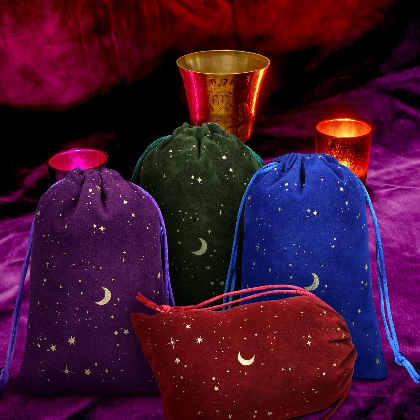 30 Pcs 4 x 6 Inch Colorful Velvet Drawstrings Bags for Jewelry Moon Star Pouch with Drawstrings Jewelry Bags for Gift Packaging Wedding Anniversary Christmas Eid Mubarak