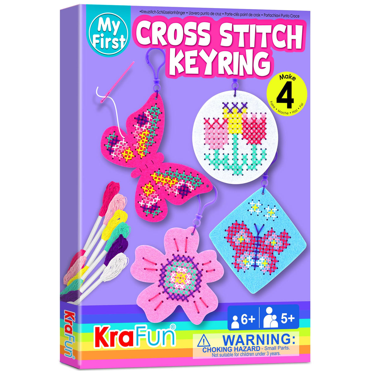 KRAFUN Butterfly & Flower Cross Stitch Kit for Kids Age 5+