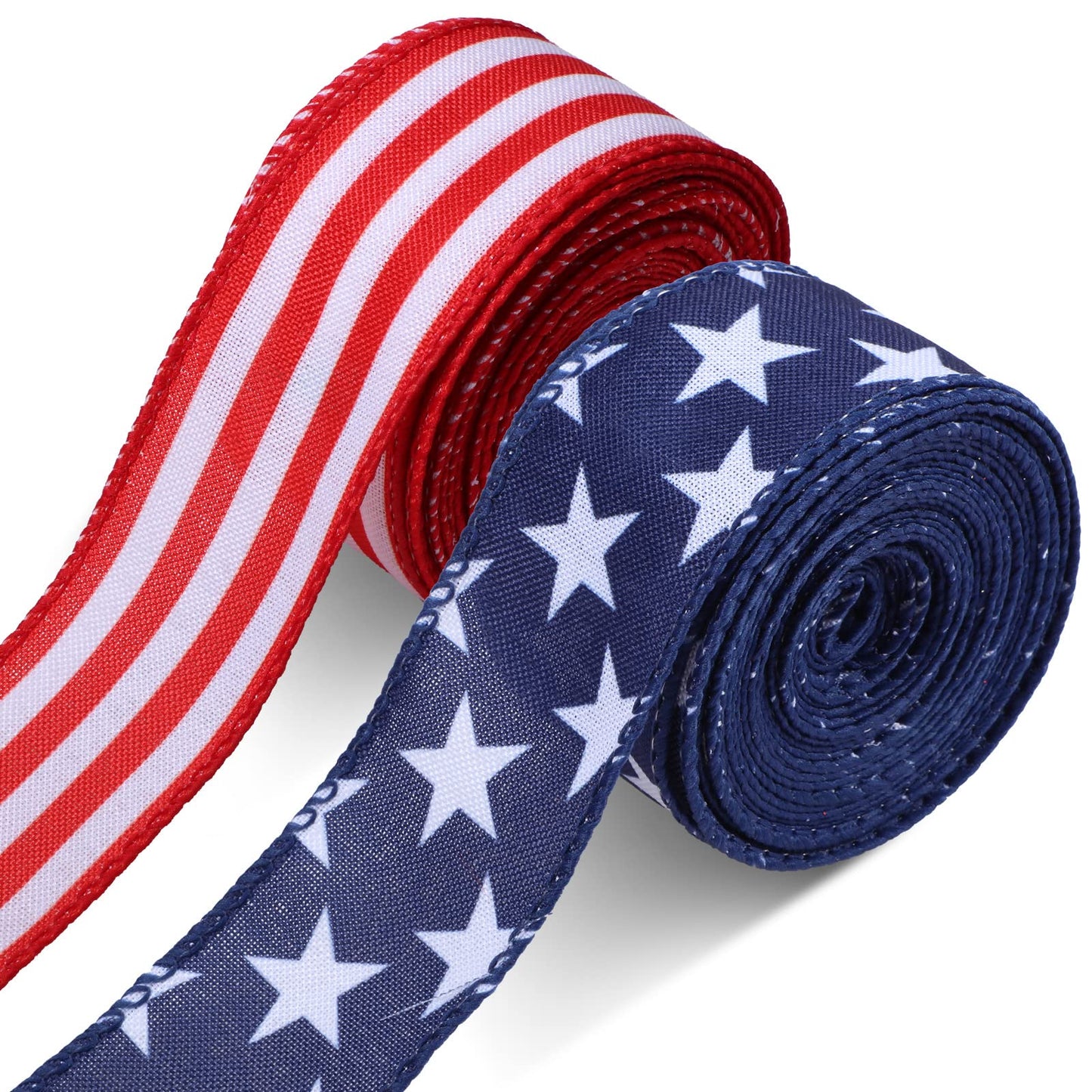 Hoteam 250th Anniversary 2 Rolls 20 Yard Red White and Blue Ribbon Patriotic Star and Striped Wired Royal USA Ribbon DIY Crafts for Xmas Holiday Decor(1.5 Inch,Red, White, Blue)