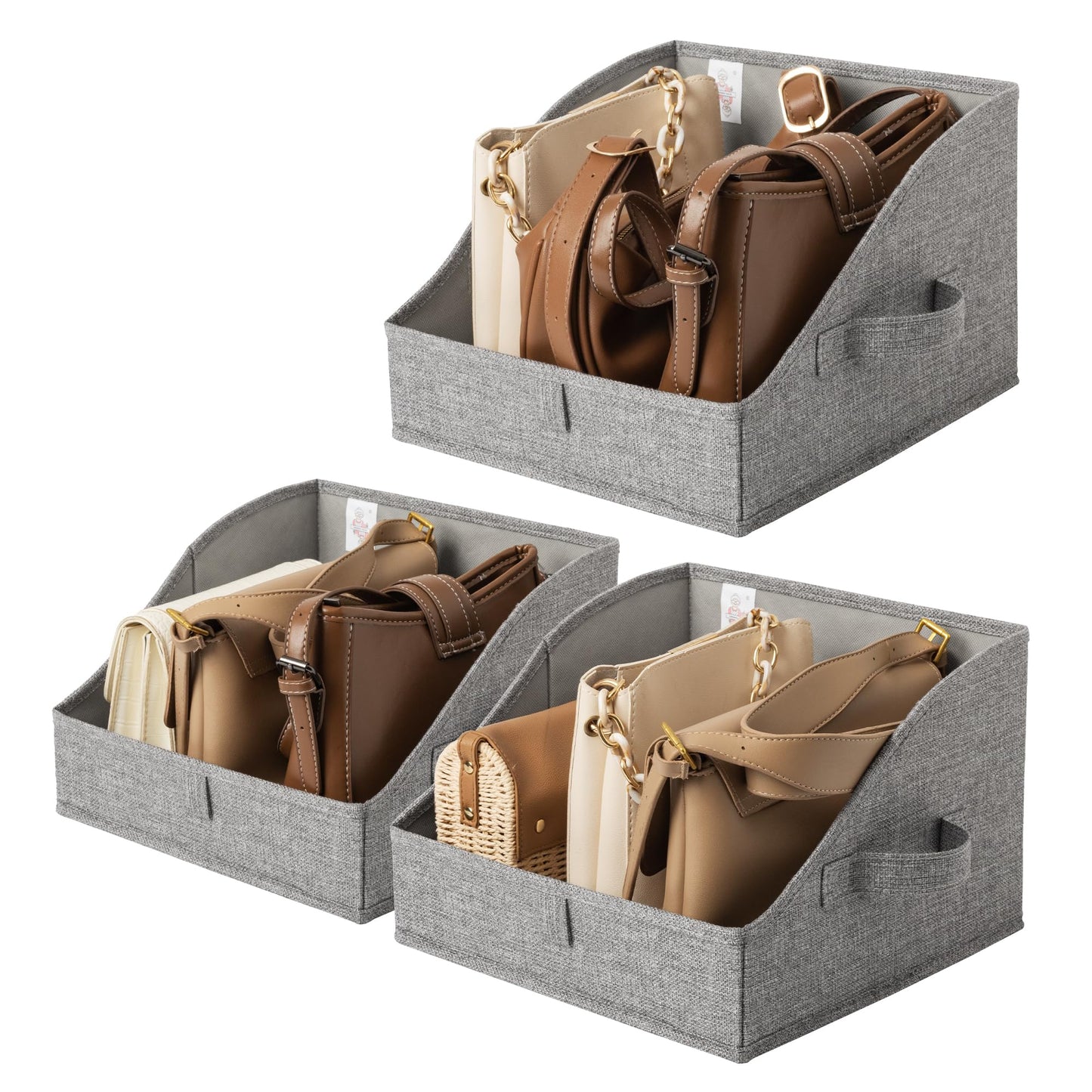 GRANNY SAYS Trapezoid Storage Bins, Closet Storage Bins, Purse Storage, Linen Closet Organizers and Storage, Storage Bins for Shelves, Dark Gray, Medium, 3-Pack