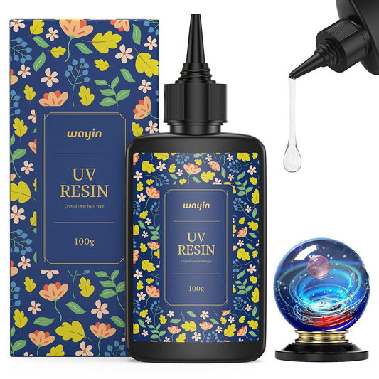 Wayin 100g UV Resin-Crystal Clear Ultraviolet Curing UV Resin for DIY Jewelry Making, Craft Decoration, Hard Transparent Glue Solar Cure Sunlight Activated Resin for Casting & Coating