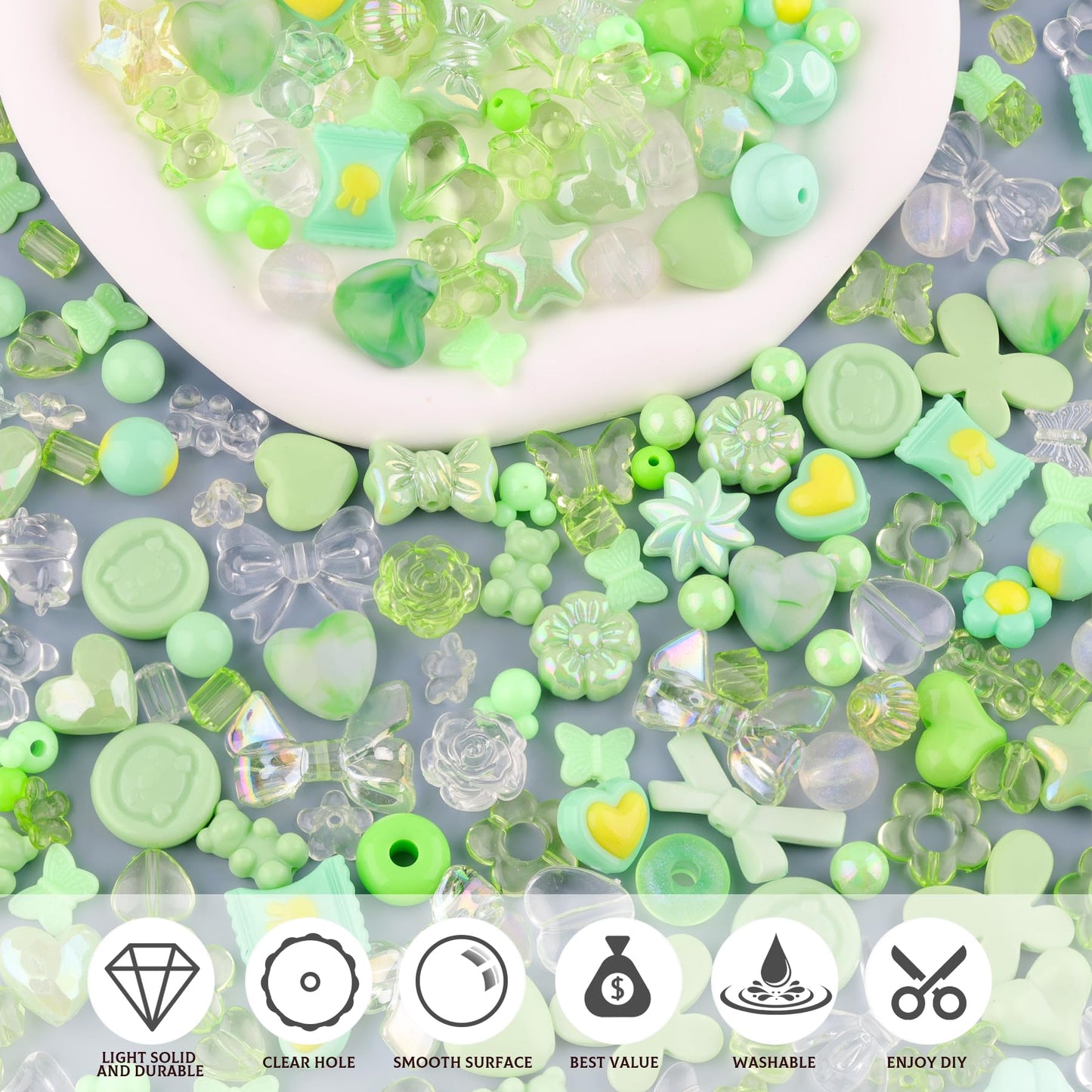TINKRSTUFF Assorted 170-230PCS Green Acrylic Beads for Bracelet Making, Flower Bow Butterfly Candy GummyBear Aesthetic Bracelet Charms,Cute Beads for Jewelry Making DIY Necklace Keychain Phone Charm