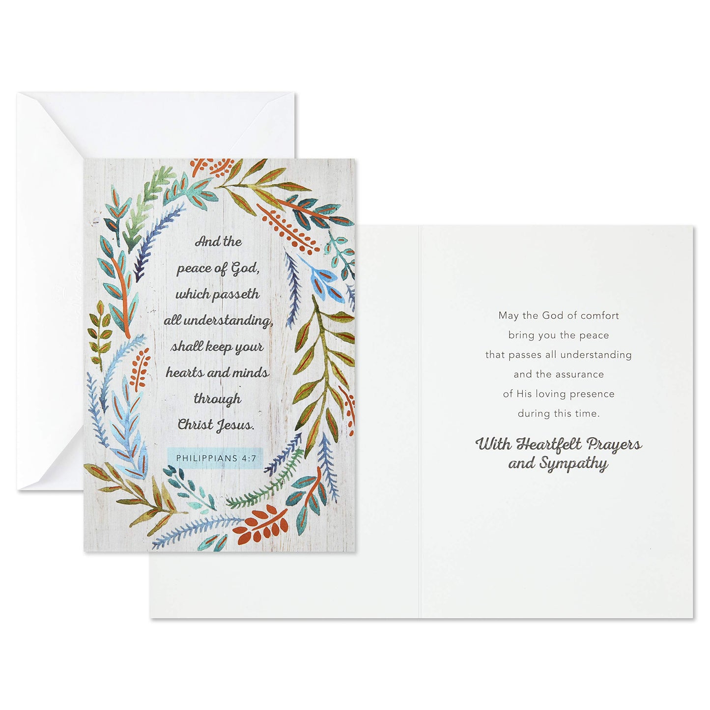 Assorted Religious Sympathy Cards, Floral Wreaths (12 Cards with Envelopes)